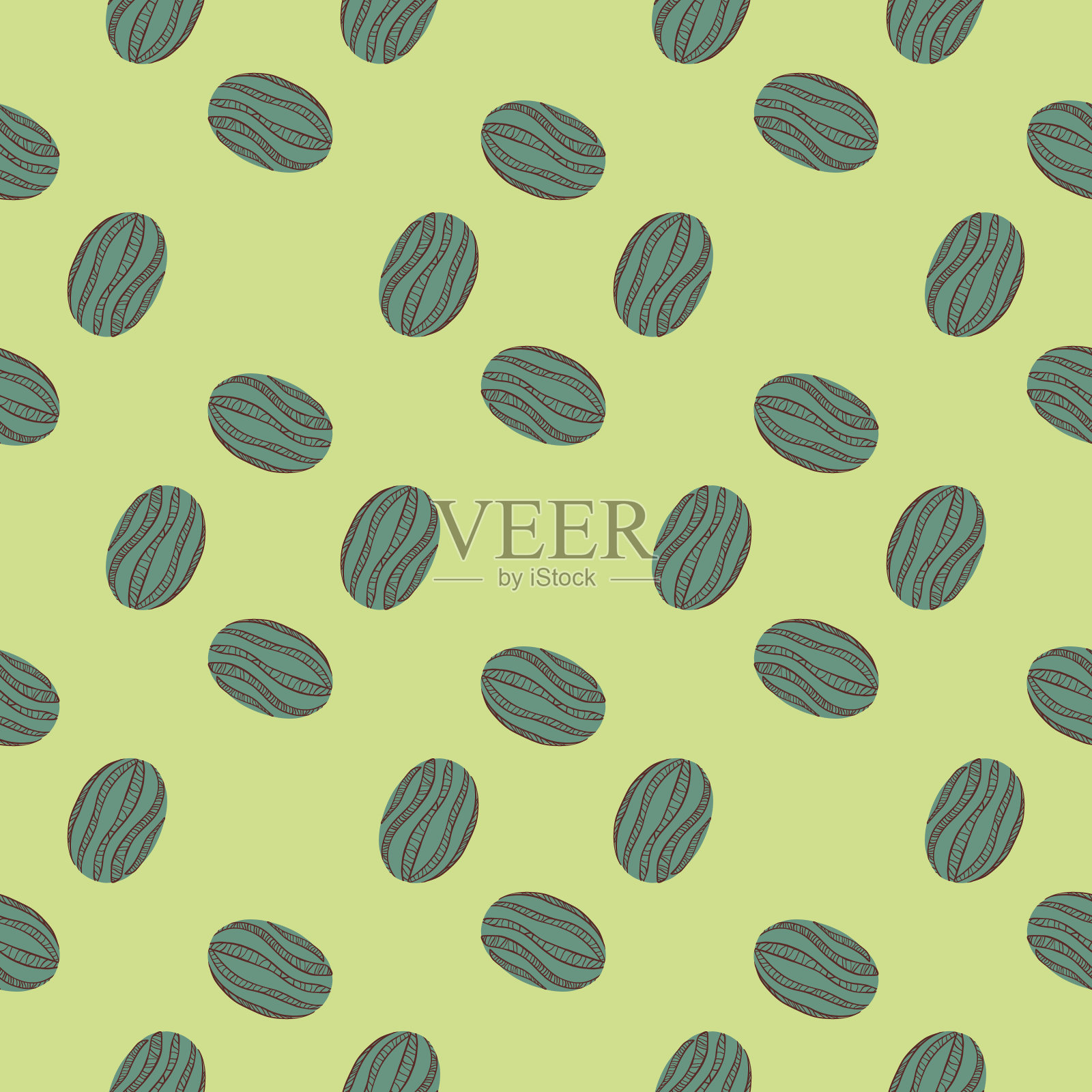 简单的无缝图案在几何风格与蓝色西瓜小轮廓。绿色背景。插画图片素材