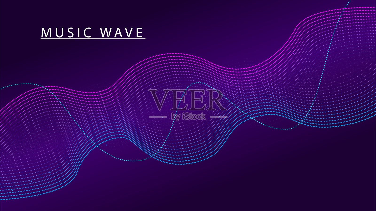 彩色音乐声波。抽象的未来辉光粒子背景。矢量技术动态点背景。插画图片素材