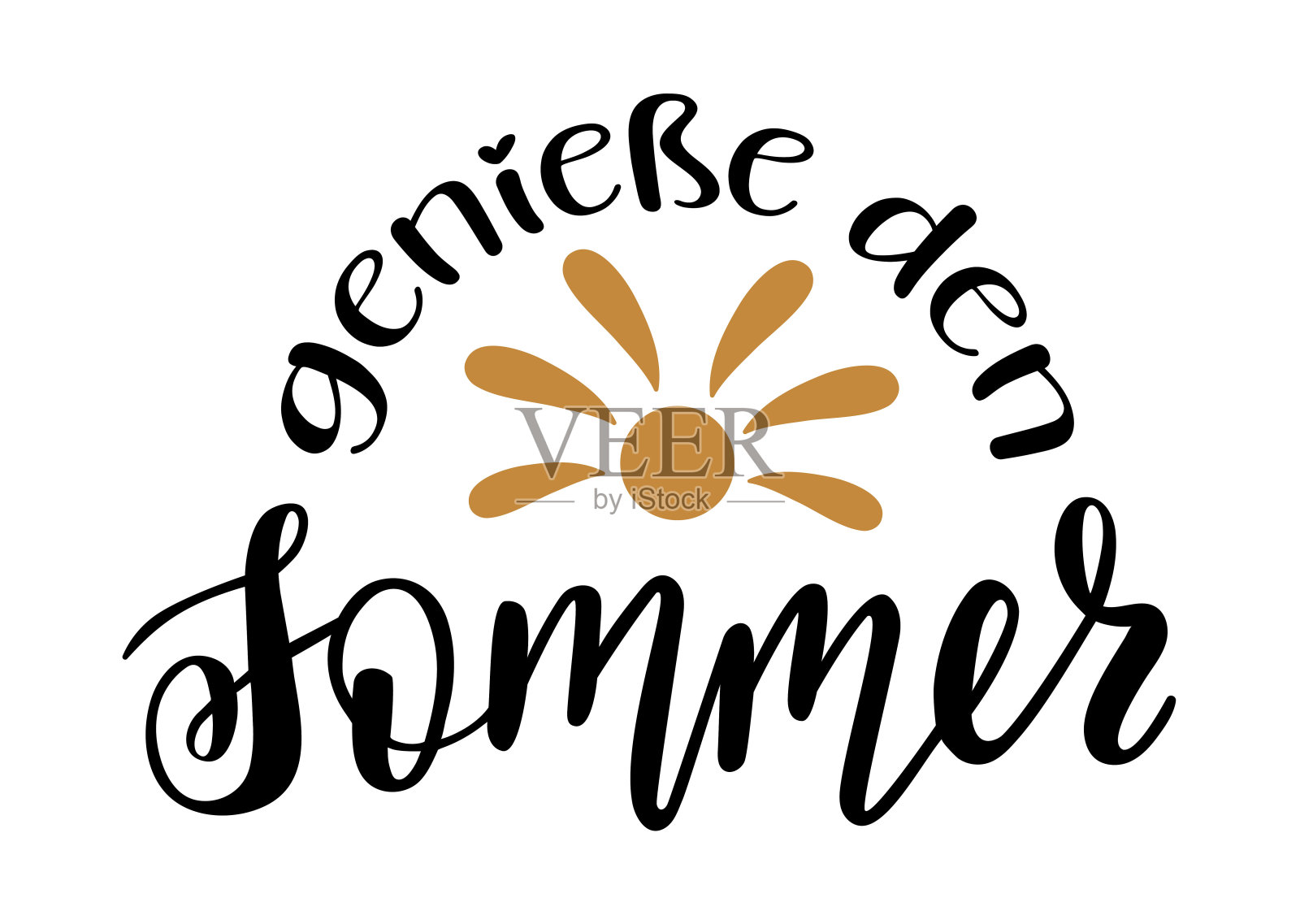 享受夏天的德语手画字母标志图标。向量夏天短语元素为计划，日历，组织者，卡片，横幅，海报，杯子，剪贴簿，枕套，电话套。插画图片素材