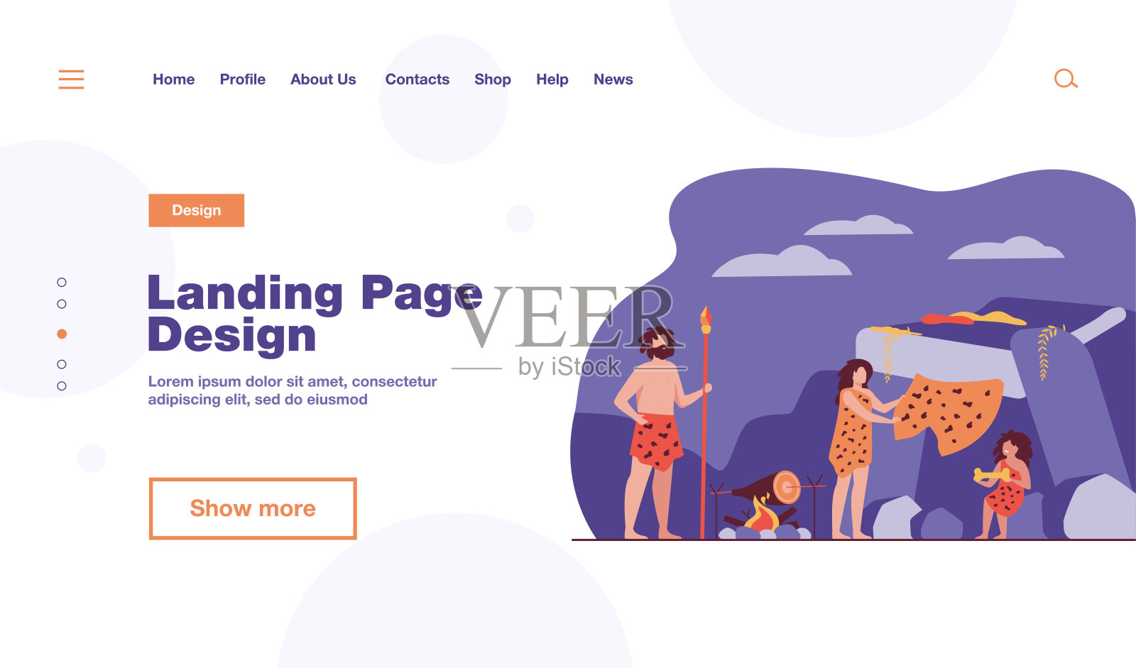 史前家庭夫妇和穿着豹皮的小孩插画图片素材