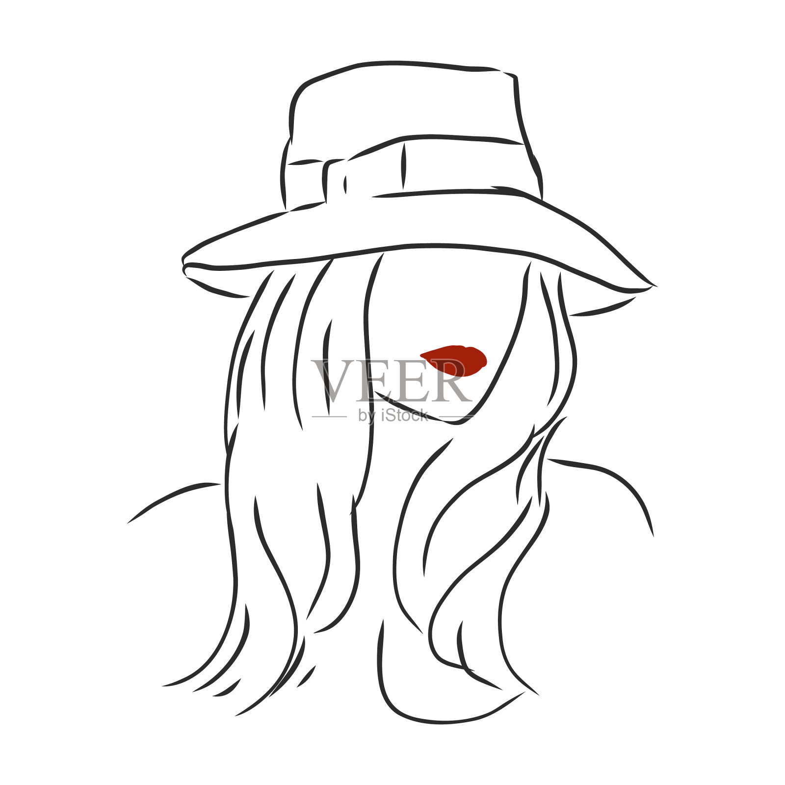 一个戴着优雅帽子的美丽女人的剪影插画图片素材