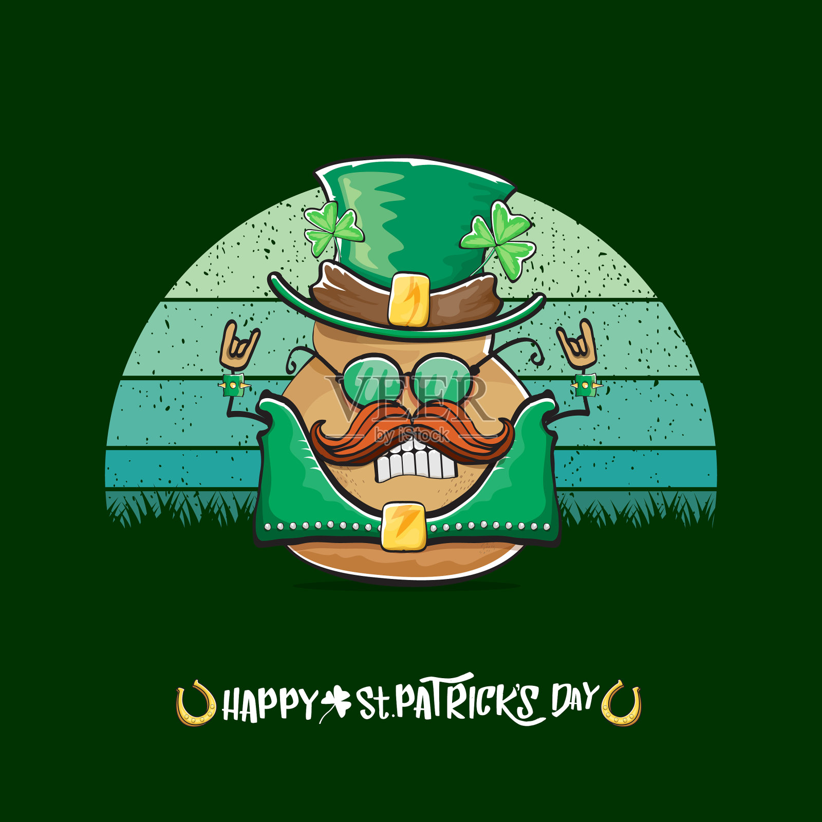 快乐的圣帕特里克节贺卡与funky插画图片素材