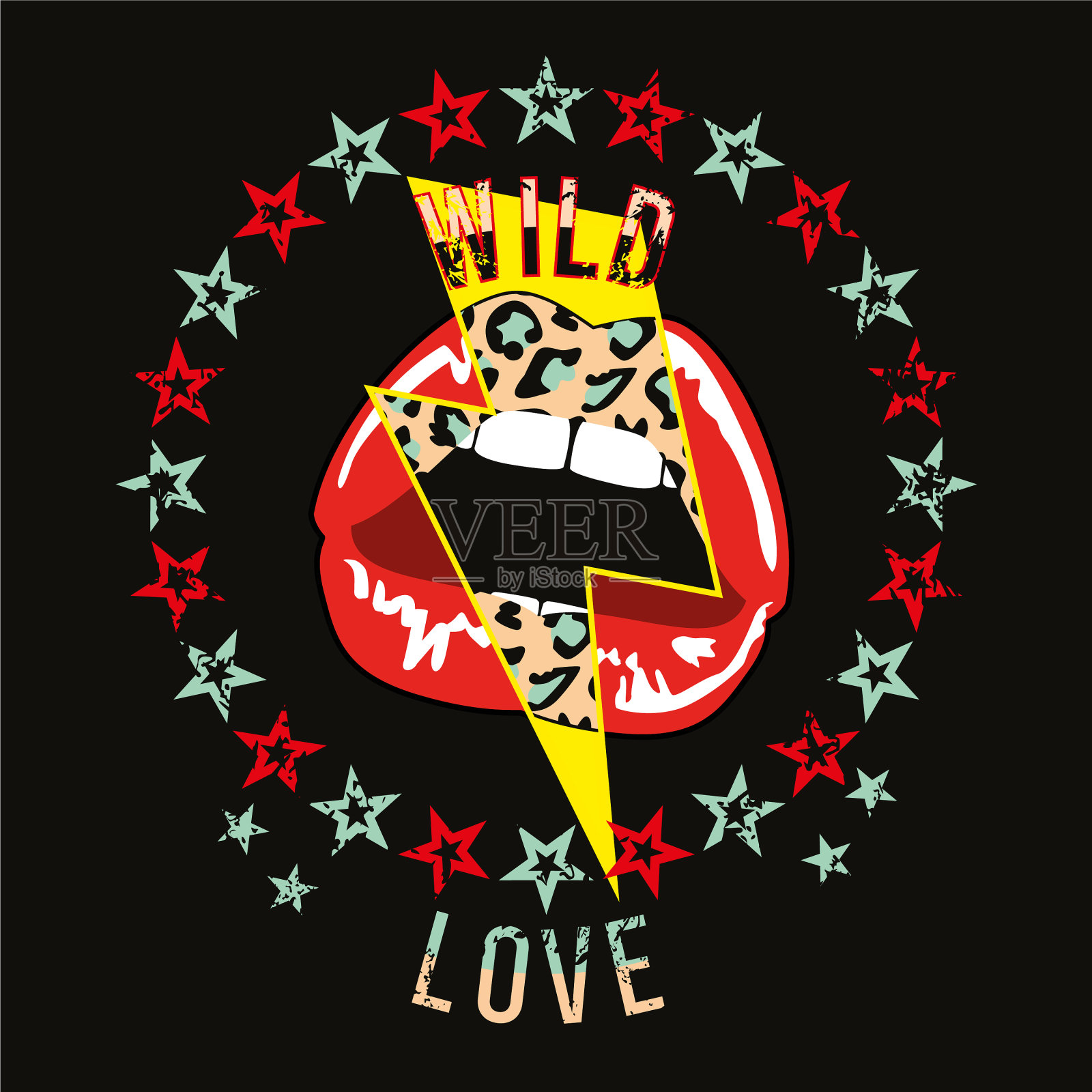 口和闪电螺栓插画图片素材