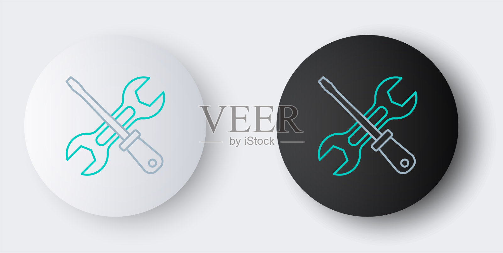 线螺丝刀和扳手工具图标插画图片素材