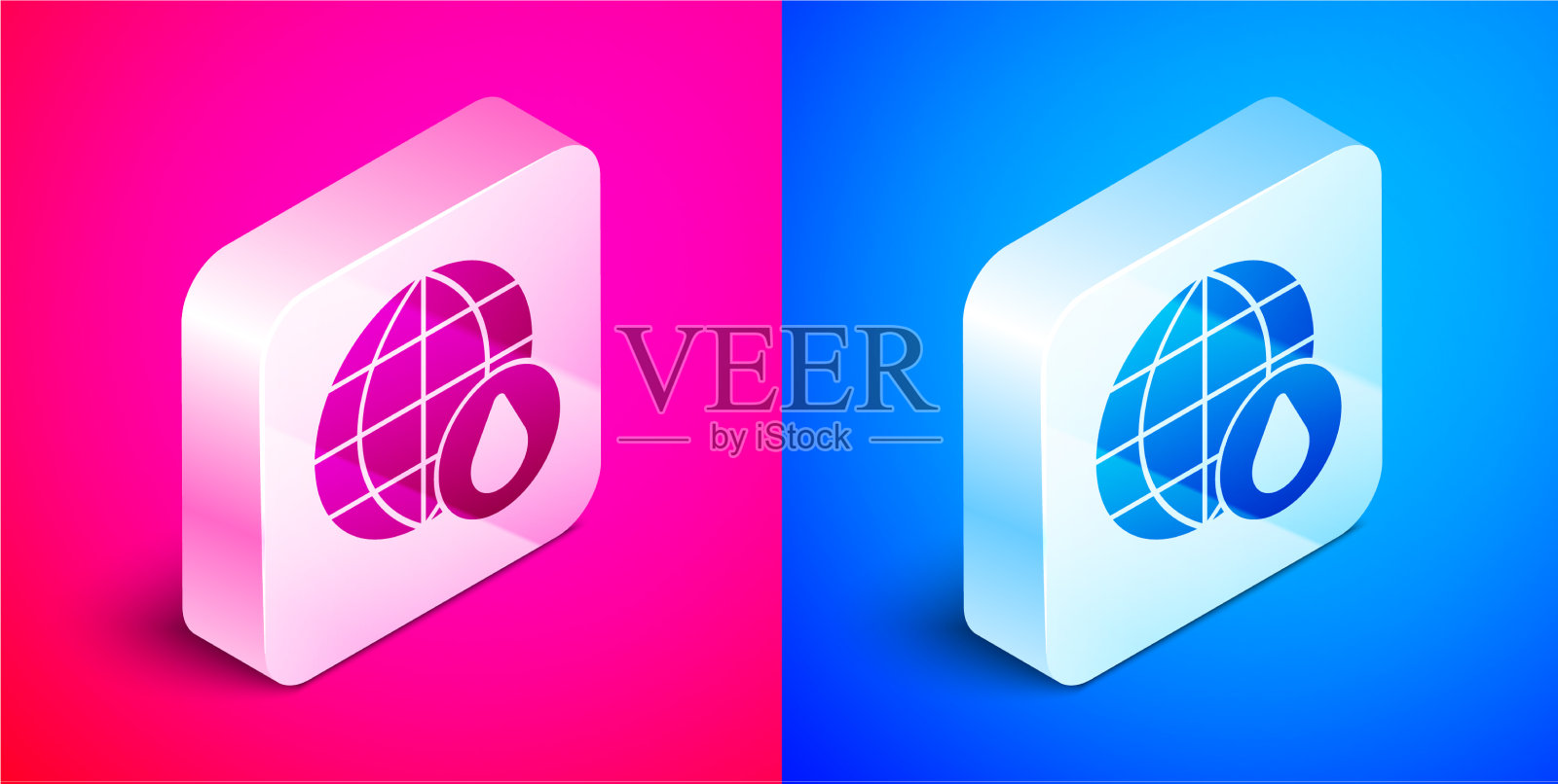 等距地球行星在水滴图标孤立图标素材