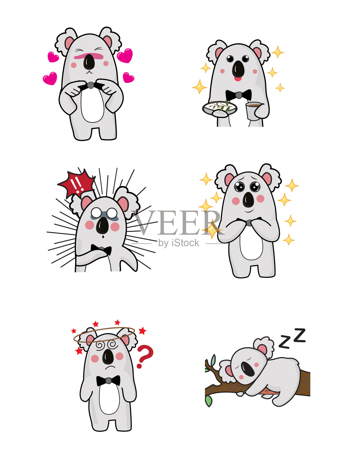 可爱的卡通向量考拉集合在一个白色的背景插画图片素材