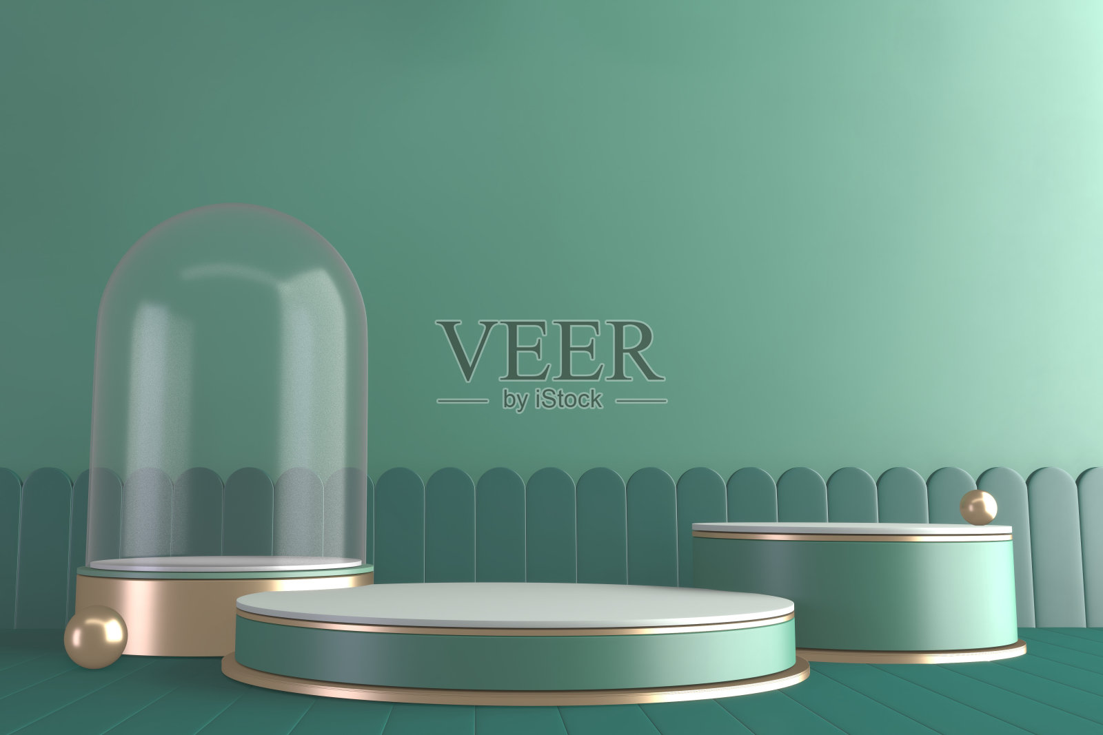 现代绿色柱体造型，装饰卡通风格。三维渲染照片摄影图片