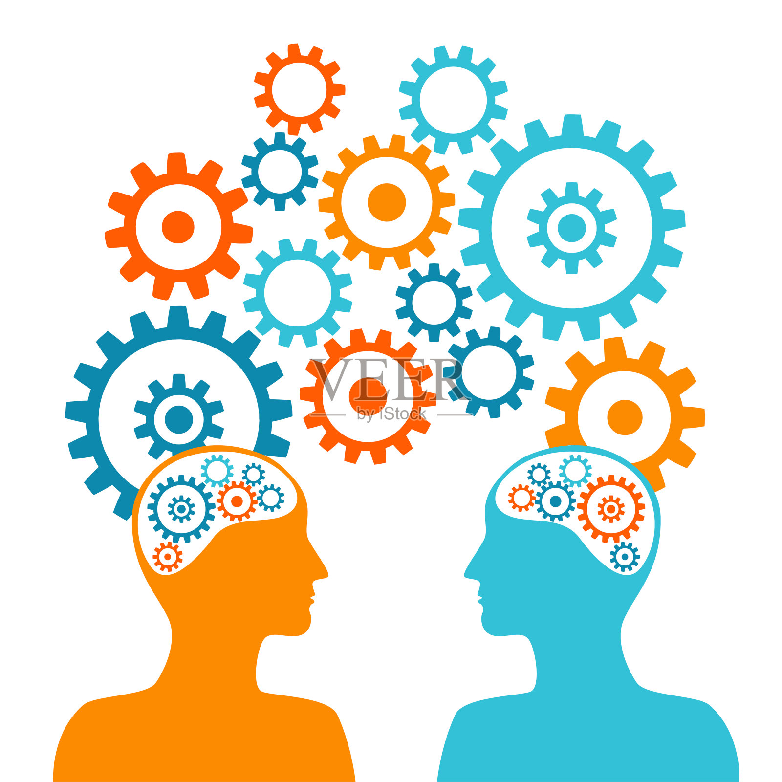 一个人的头部和齿轮的剪影。插画图片素材