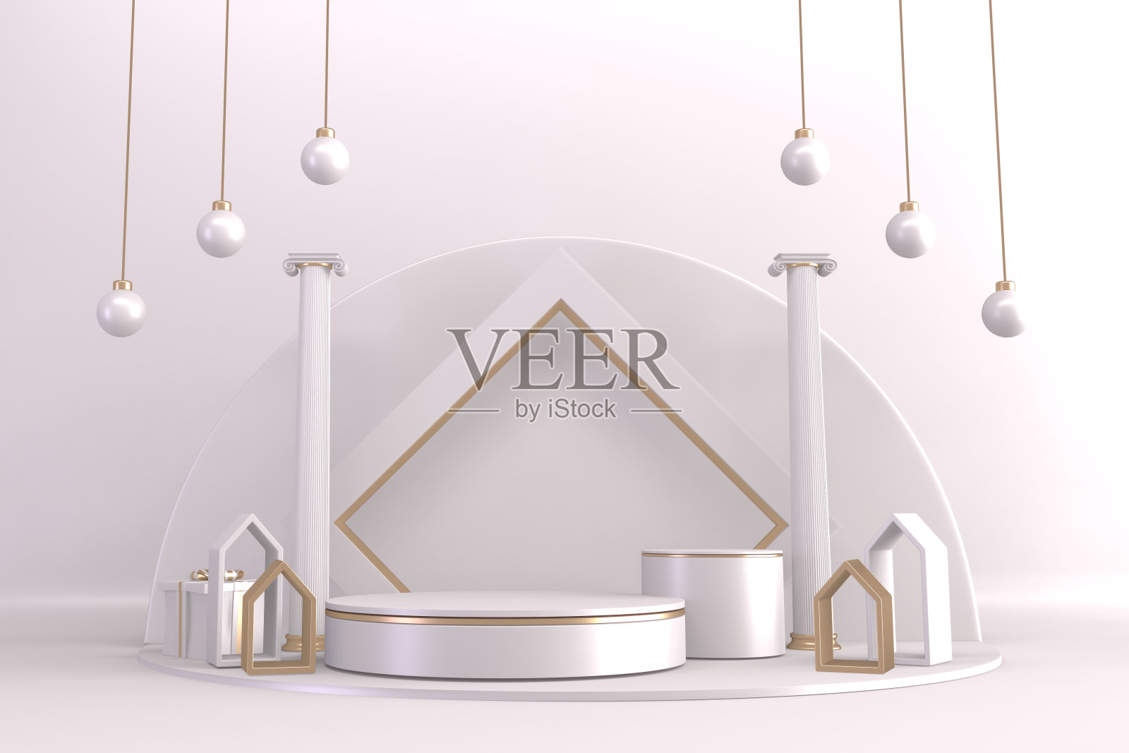 罗马裙楼白色为化妆品，背景为花岗岩白色。三维渲染照片摄影图片