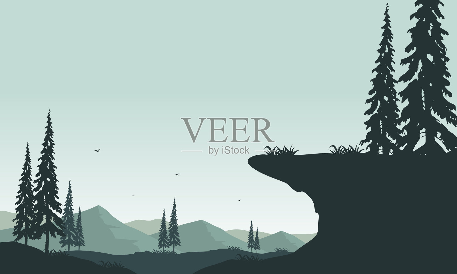 惊人的剪影山和树插画图片素材