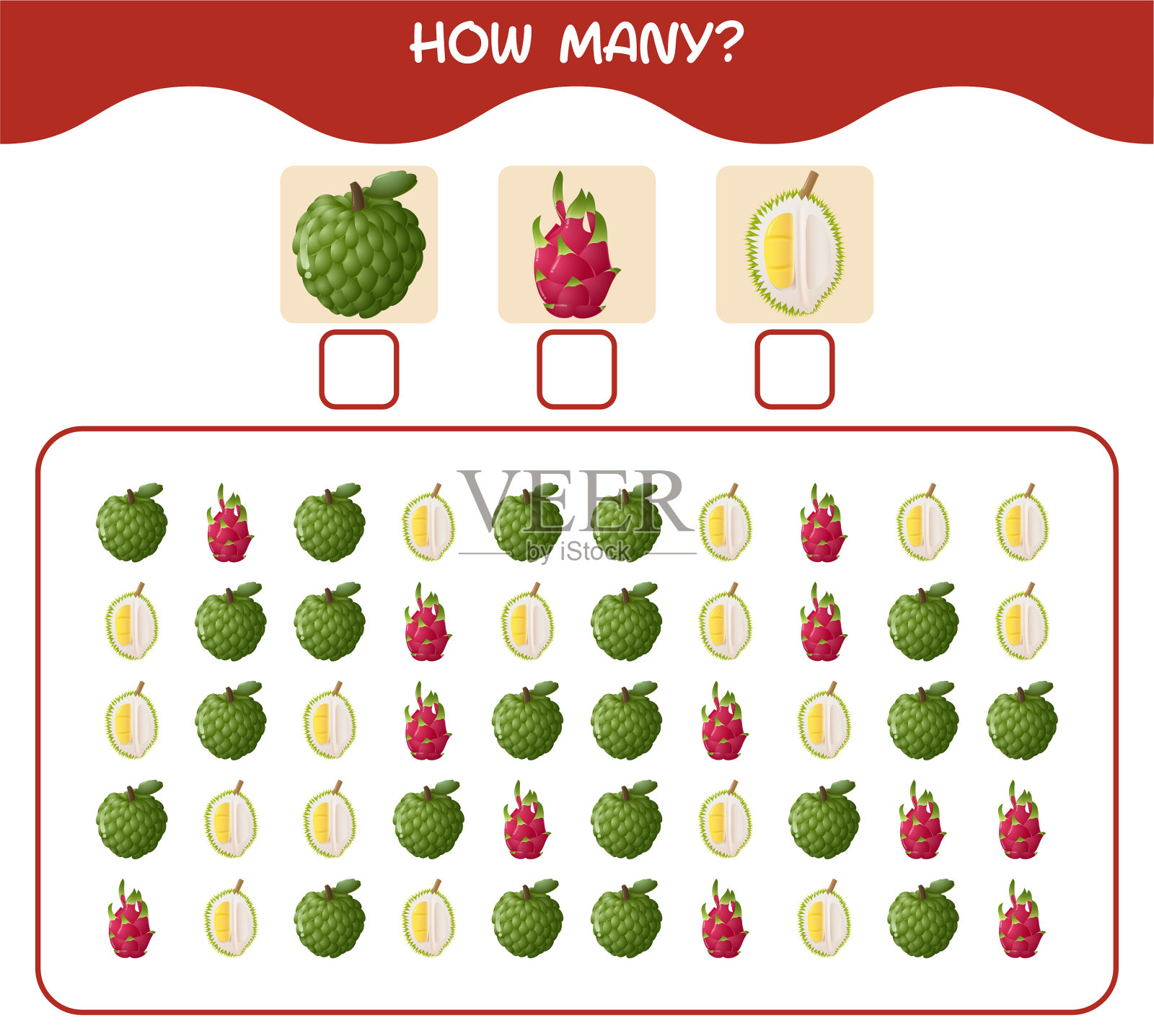多少卡通水果数数游戏教育插画图片素材