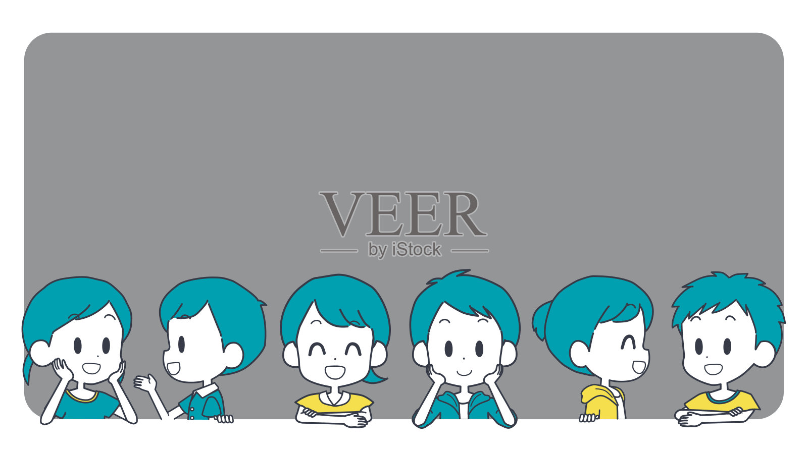 微笑的男孩和女孩的插图框架插画图片素材