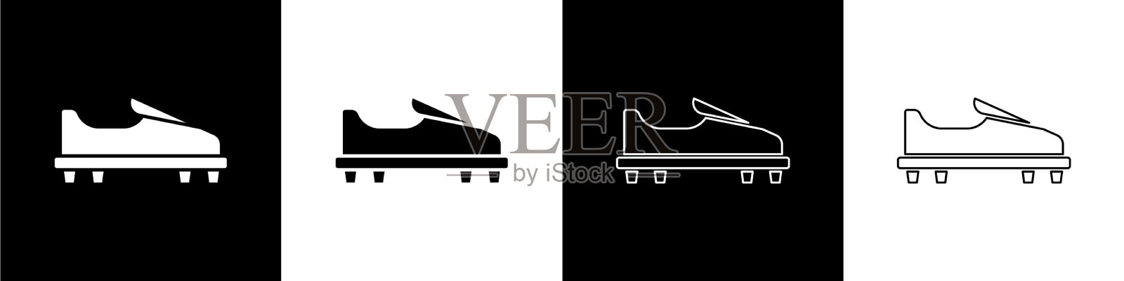 设置高尔夫球鞋图标隔离在黑色和白色插画图片素材