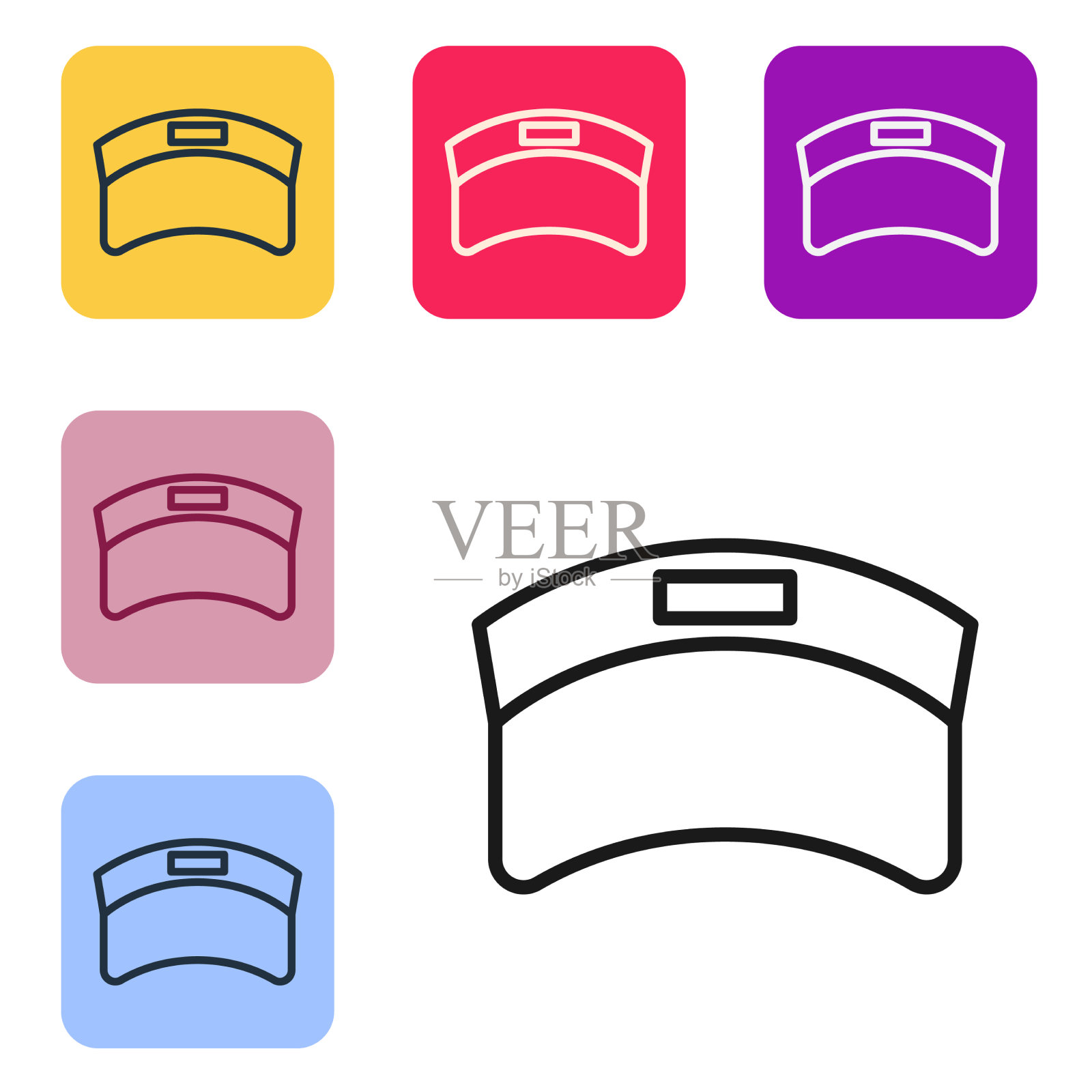 黑色线太阳遮阳帽图标孤立在白色图标素材