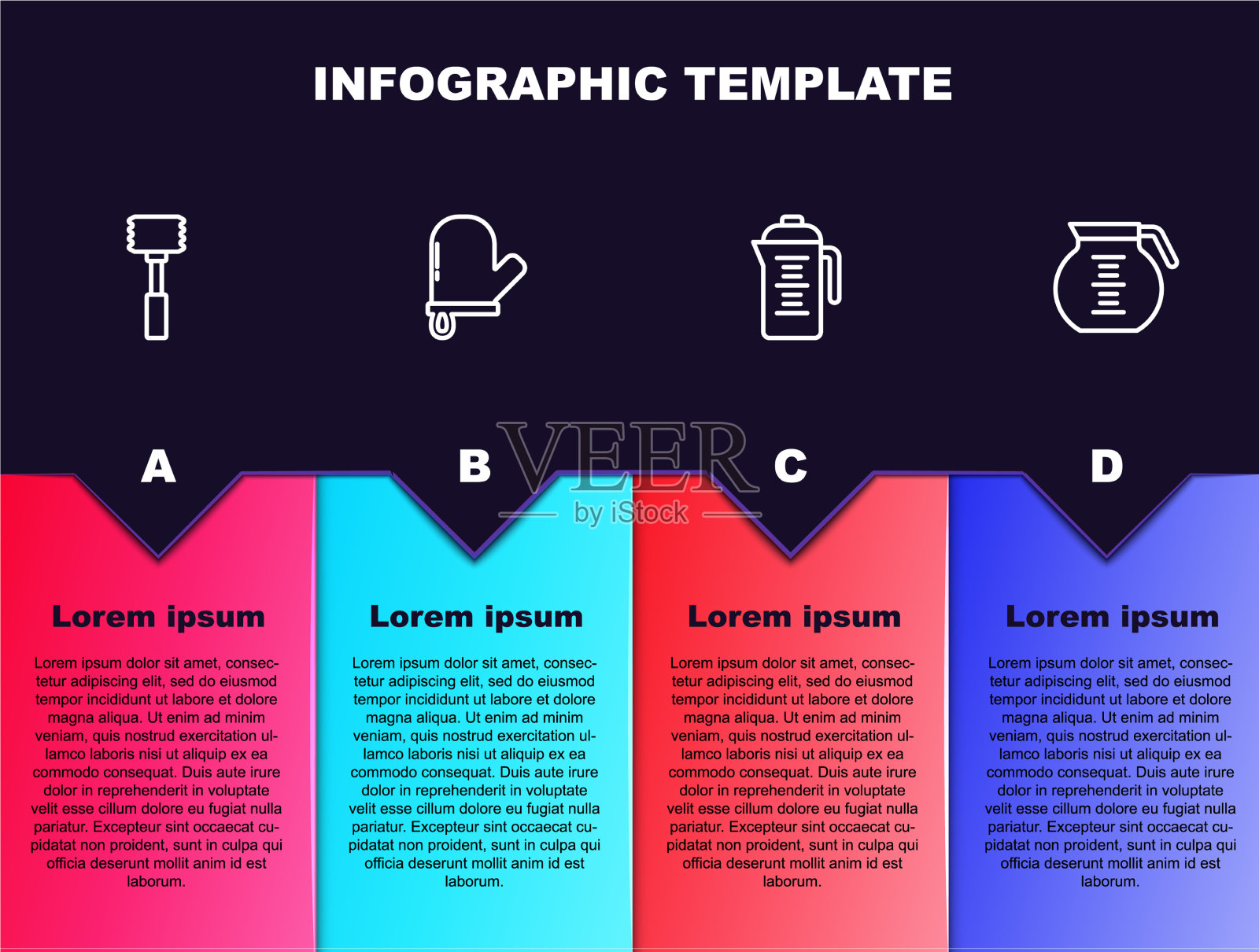 设线厨房锤烤箱手套茶壶和插画图片素材