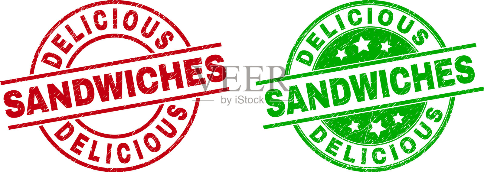 美味的三明治和不干净的圆形邮票插画图片素材