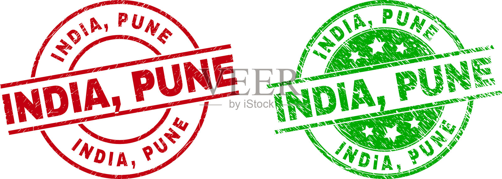 印度普纳圆形徽章使用刮花纹理插画图片素材