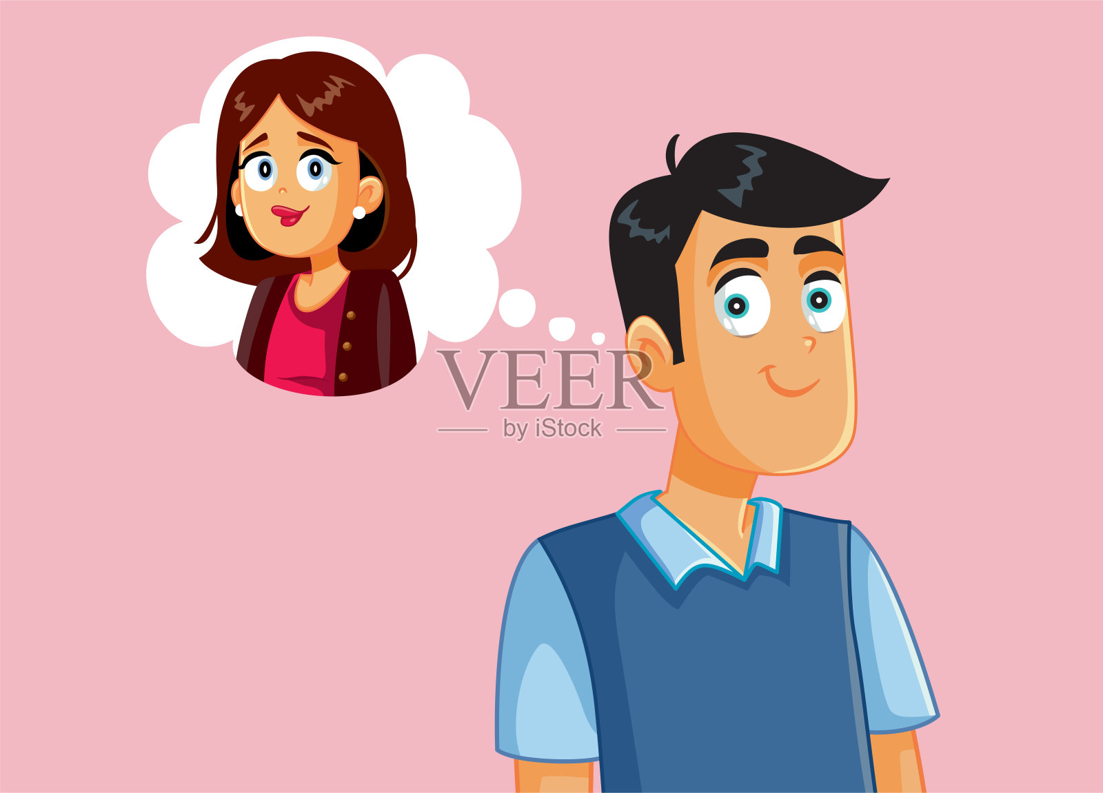 恋爱中的男人想着他的女朋友插画图片素材