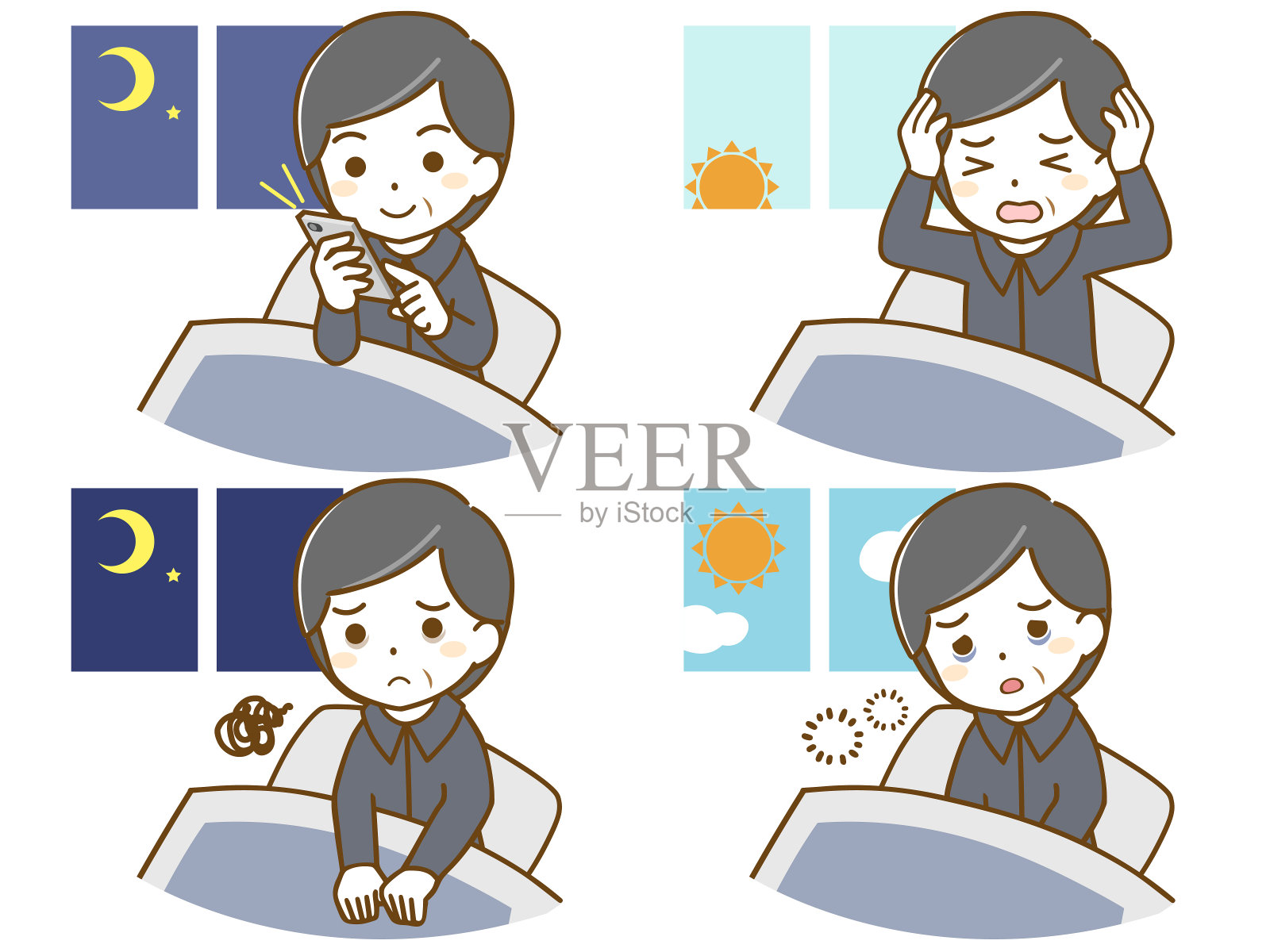 失眠中年男人插画图片素材