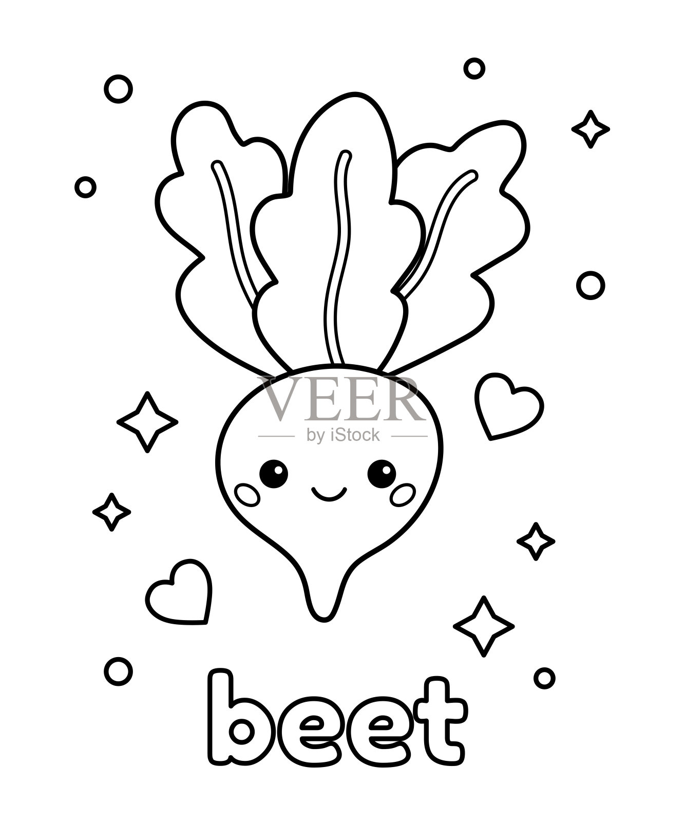 学龄前儿童的涂色页。可爱的卡通蔬菜-甜菜。插画图片素材