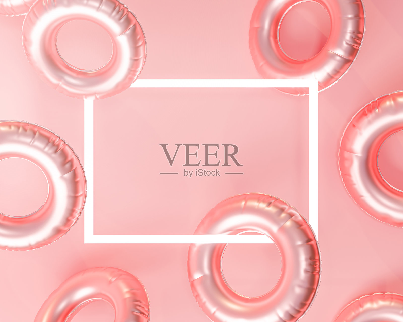 充气游泳圈。矩形复制空间夏季粉色背景3D渲染照片摄影图片