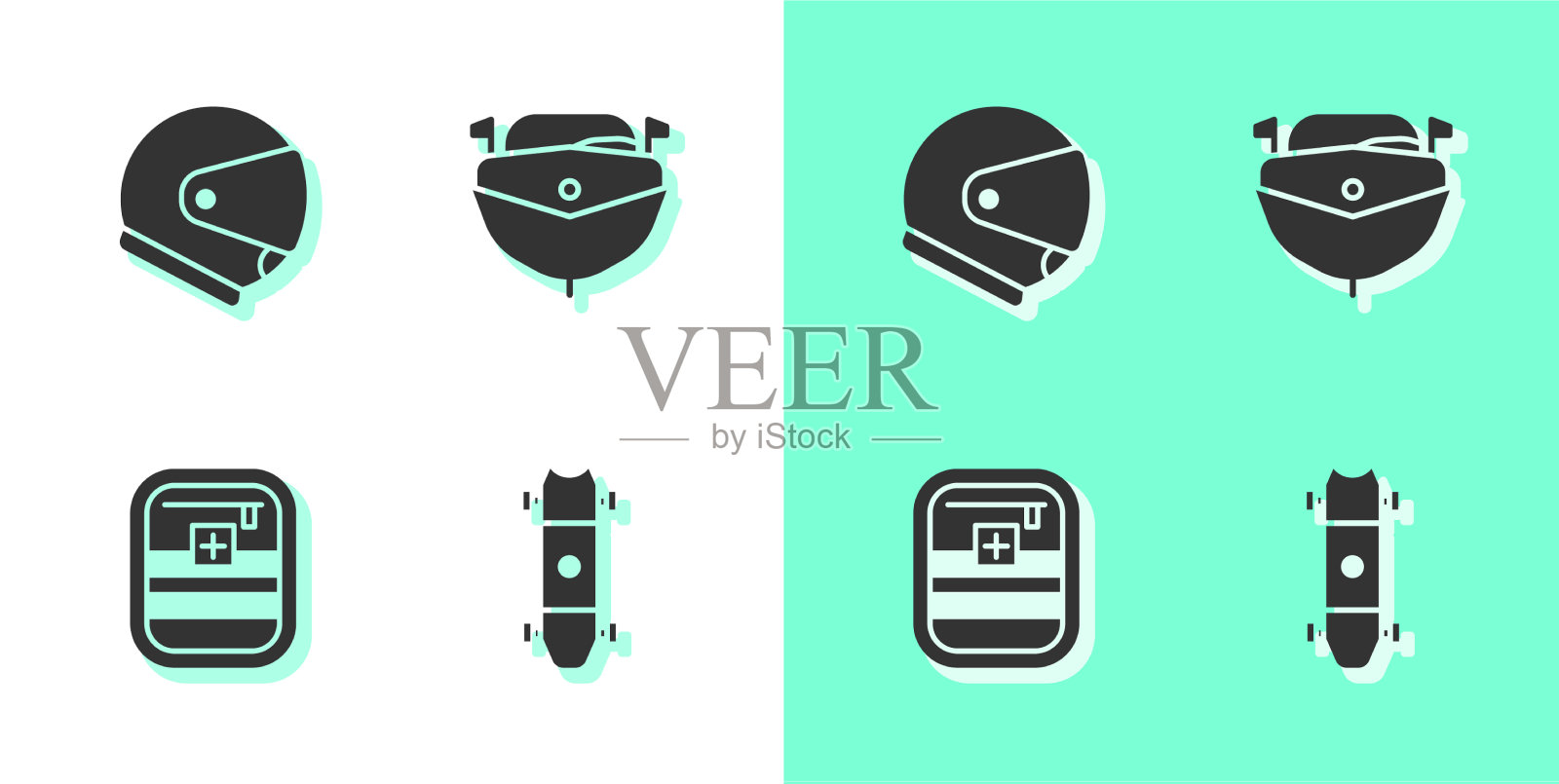 设置长板或滑板头盔急救箱图标素材