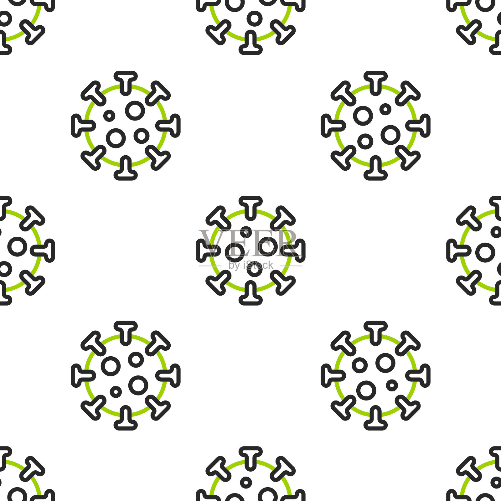 白色背景上的行病毒图标隔离无缝图案。2019 - ncov冠状病毒。细菌和细菌，细胞癌，微生物，真菌。向量插画图片素材