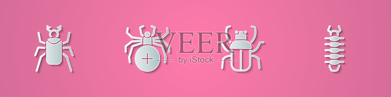 集剪纸甲虫甲虫蜘蛛臭气和图标素材