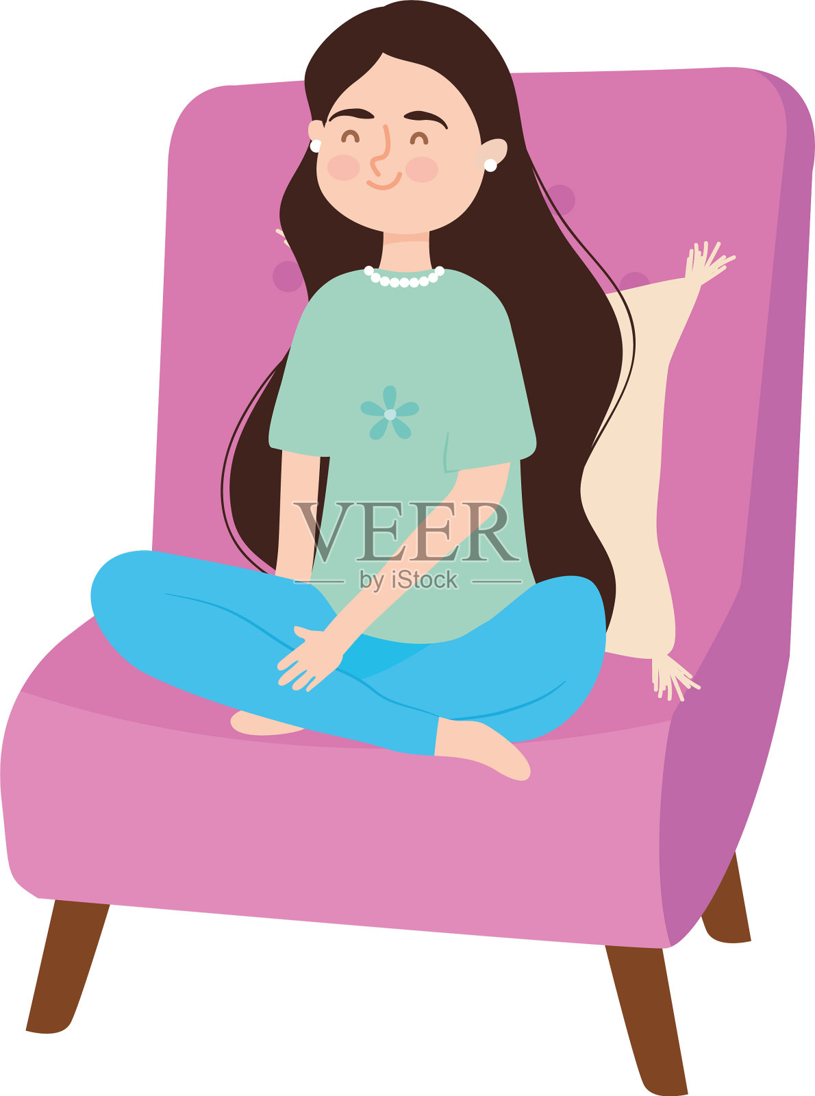 放松的女孩坐在设计元素图片