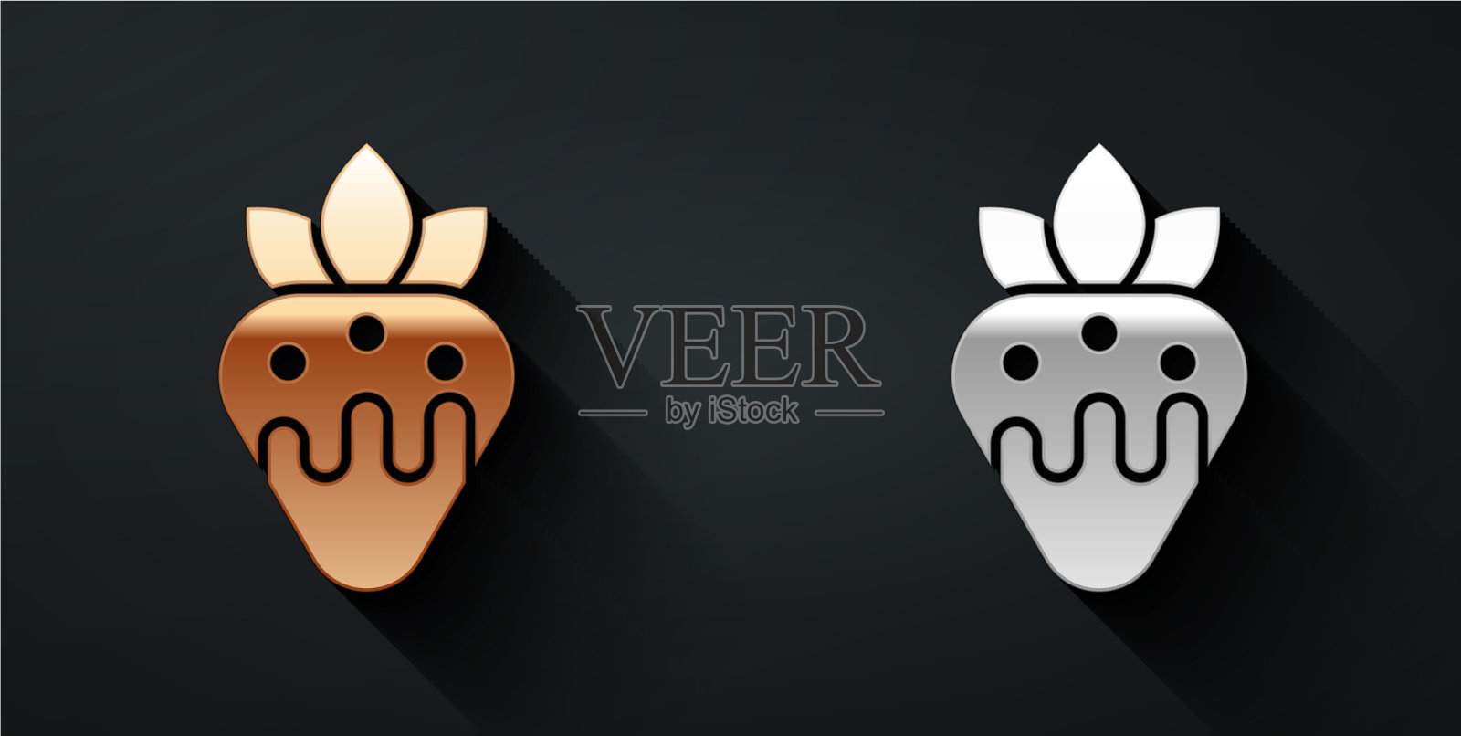 金和银草莓的巧克力图标插画图片素材