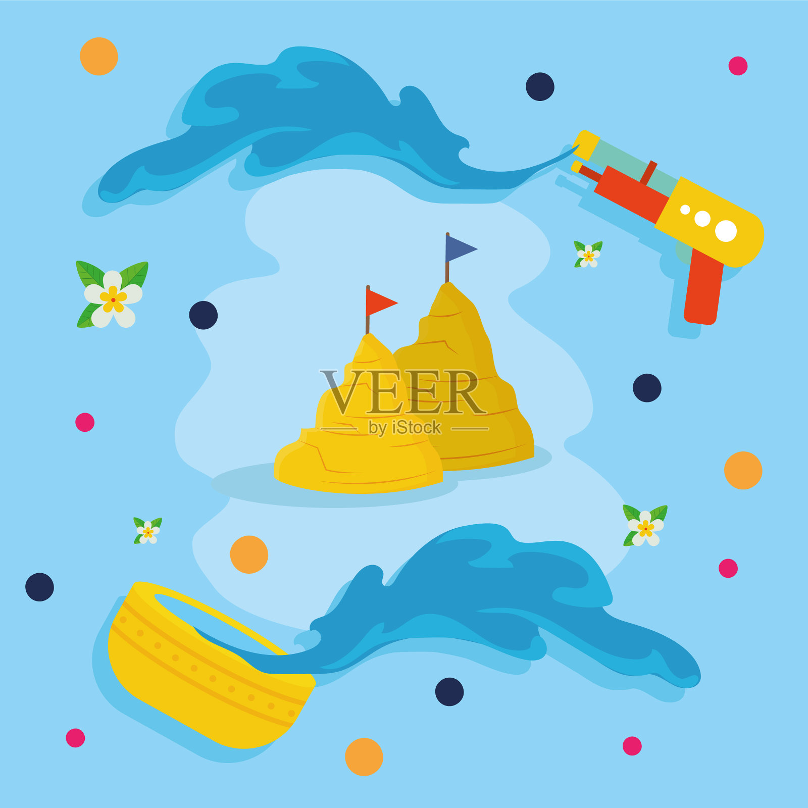 泼水节图标设置插画图片素材