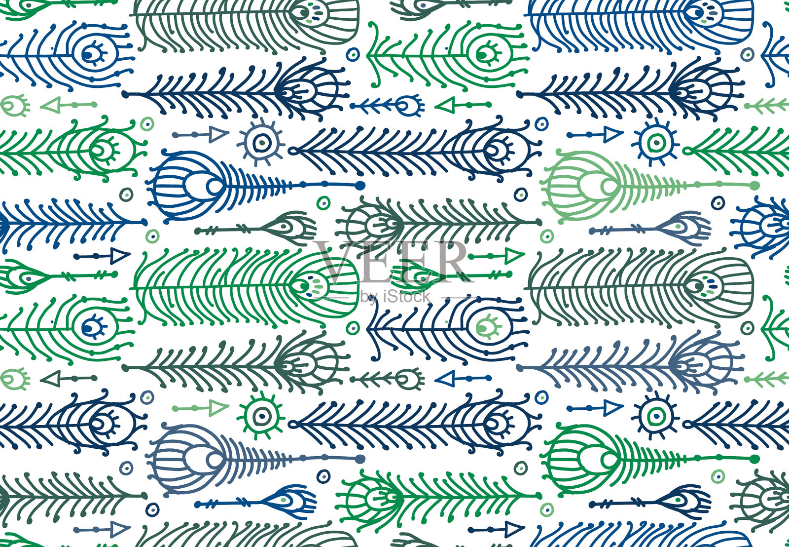 孔雀羽毛民族风格无缝图案插画图片素材