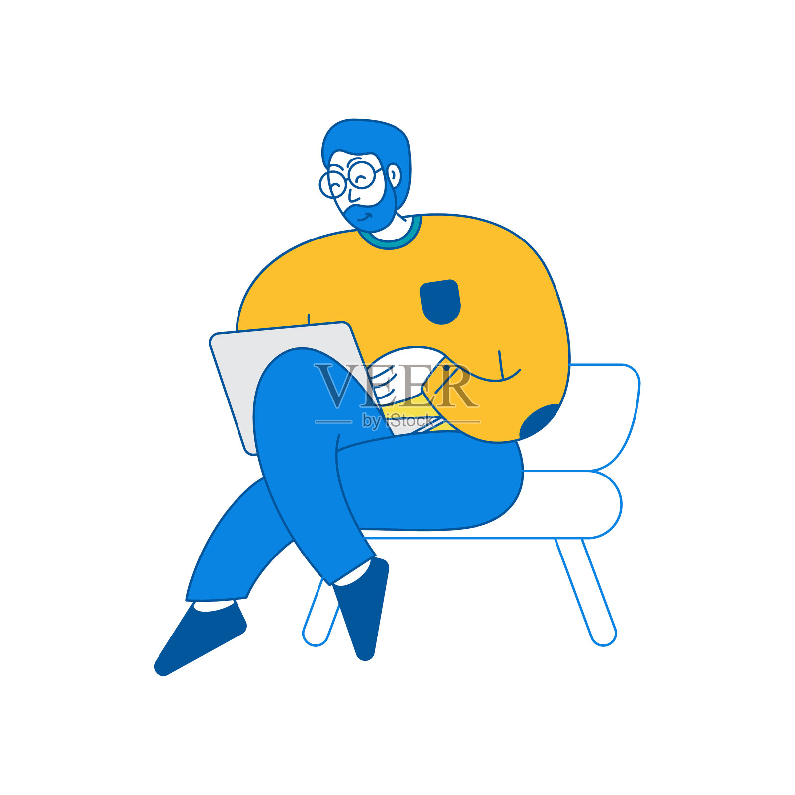 白色背景上的男人在工作插画图片素材