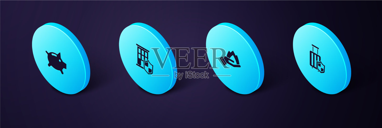 带盾牌手的等距旅行箱图标素材