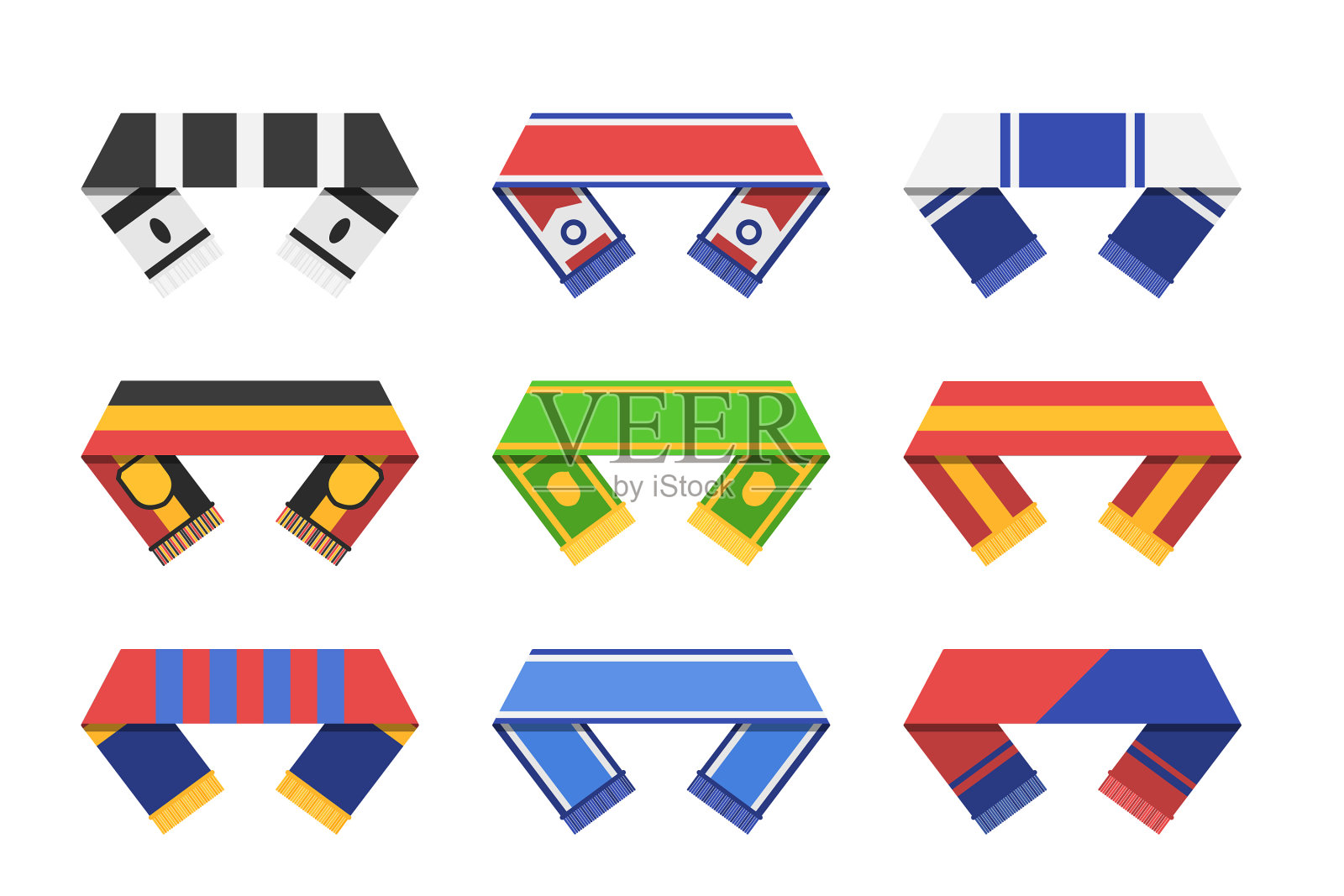 不同的足球支持队球迷围巾插画图片素材