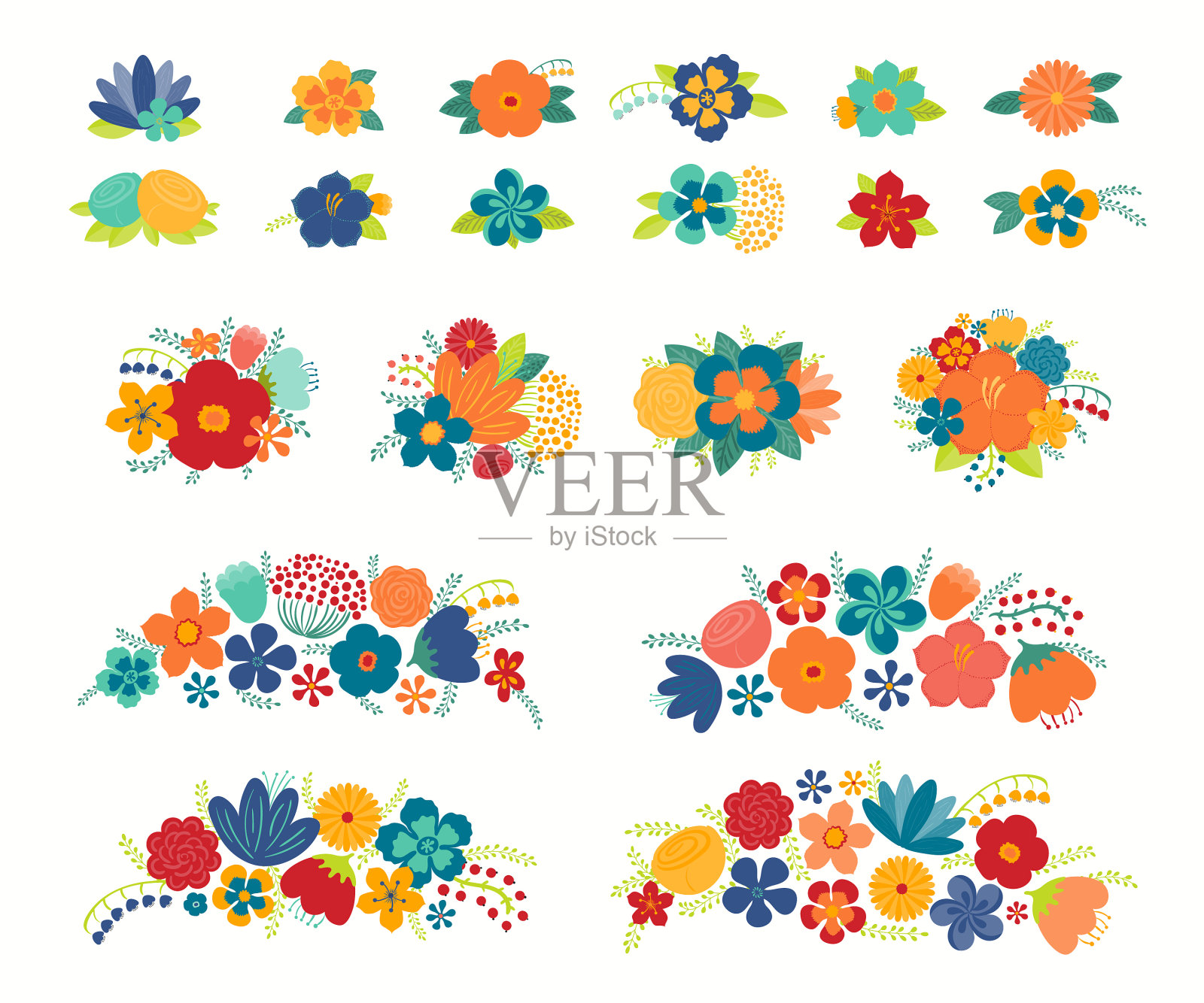 热带花卉叶组成集插画图片素材