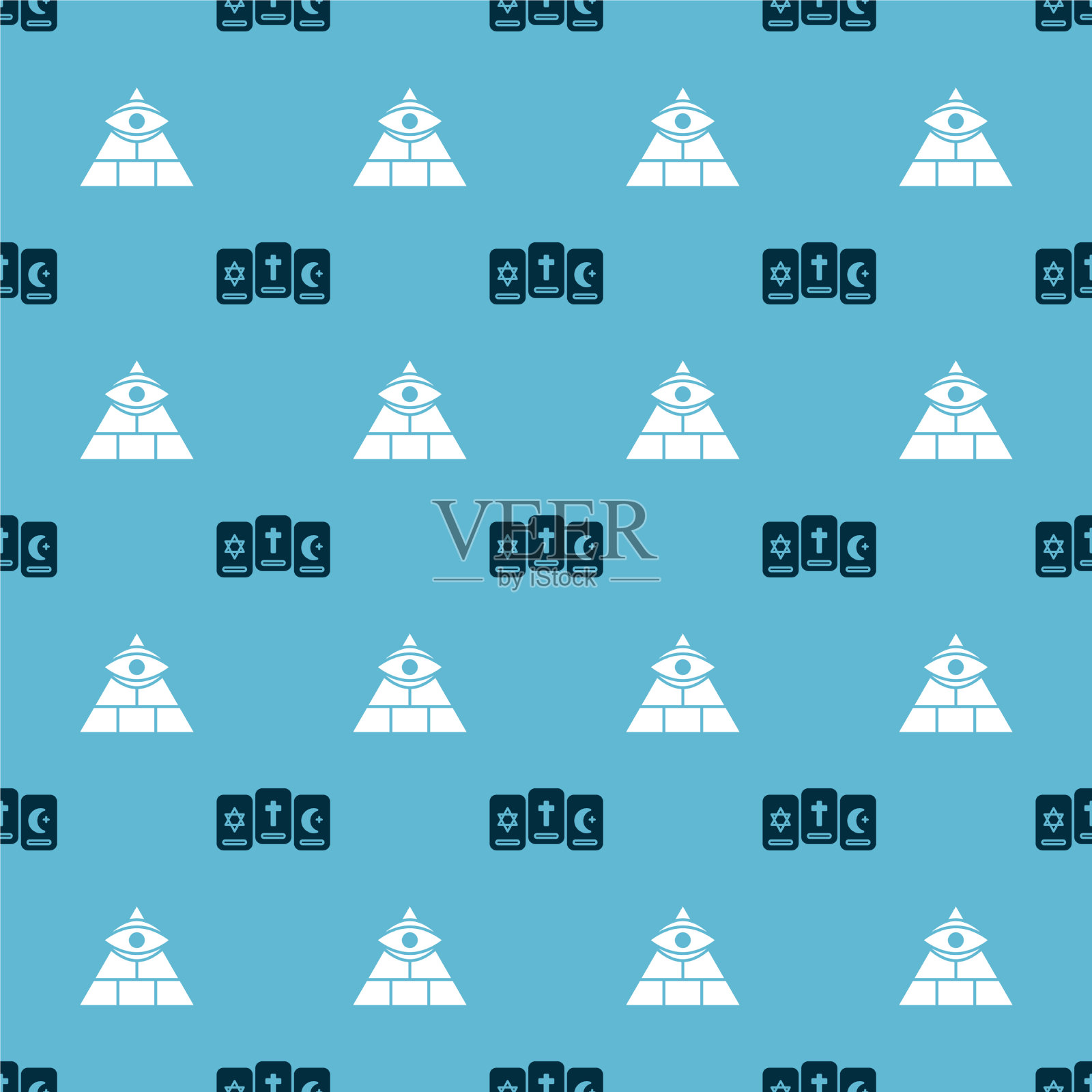 设置三张塔罗牌和瓦匠在无缝图标素材