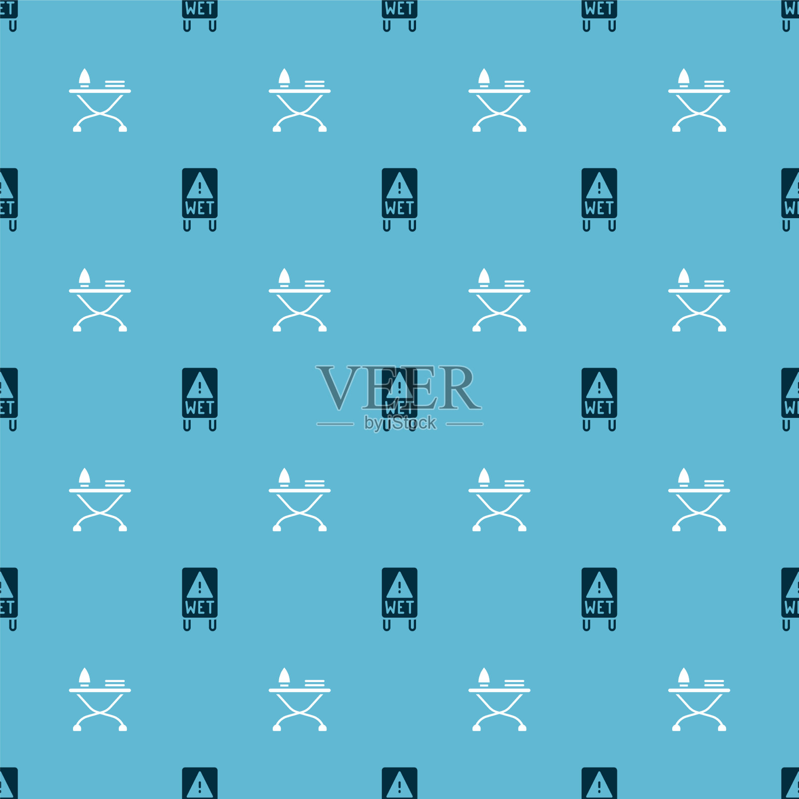 铺上湿地板，熨斗和熨衣板图标素材