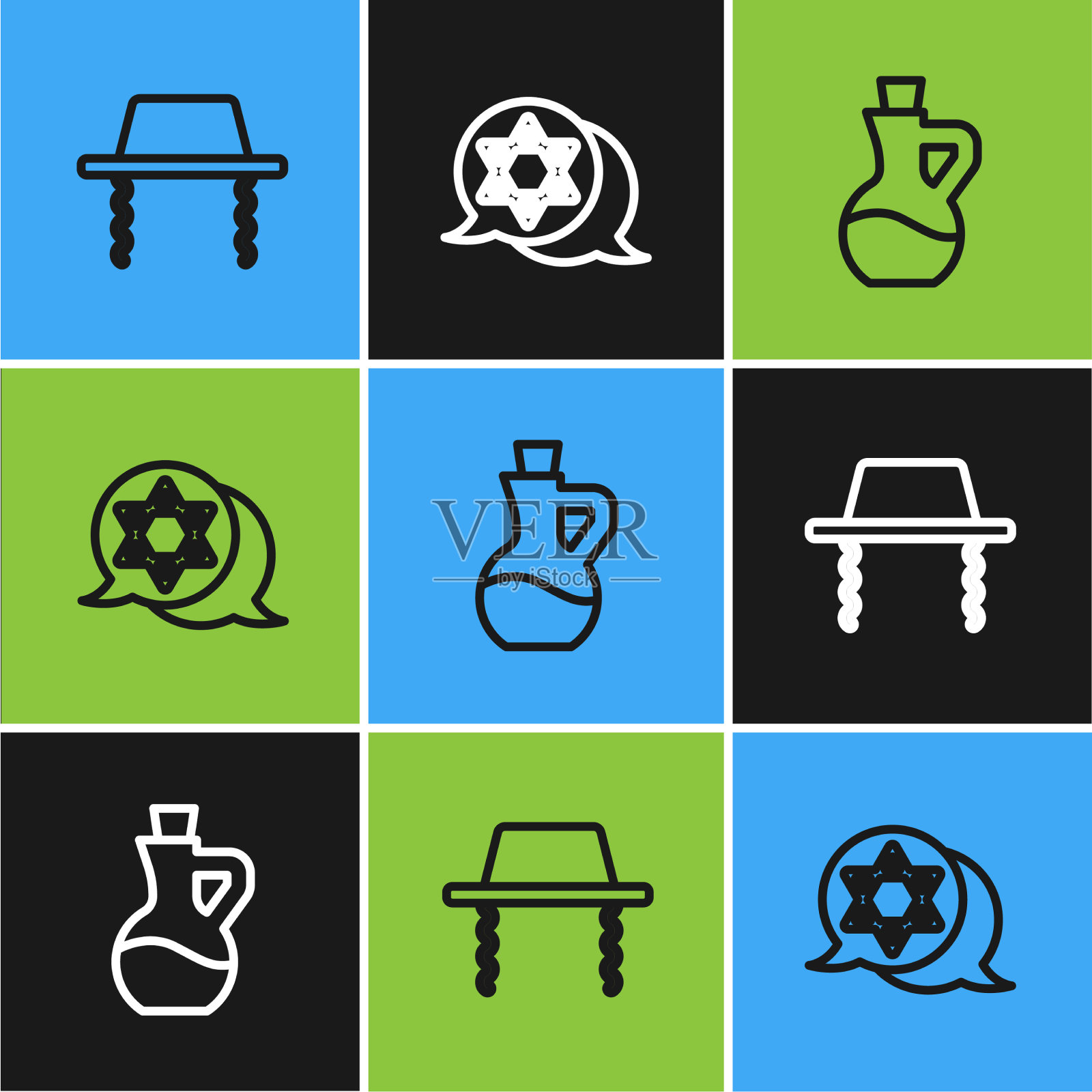 正统犹太帽瓶橄榄油插画图片素材