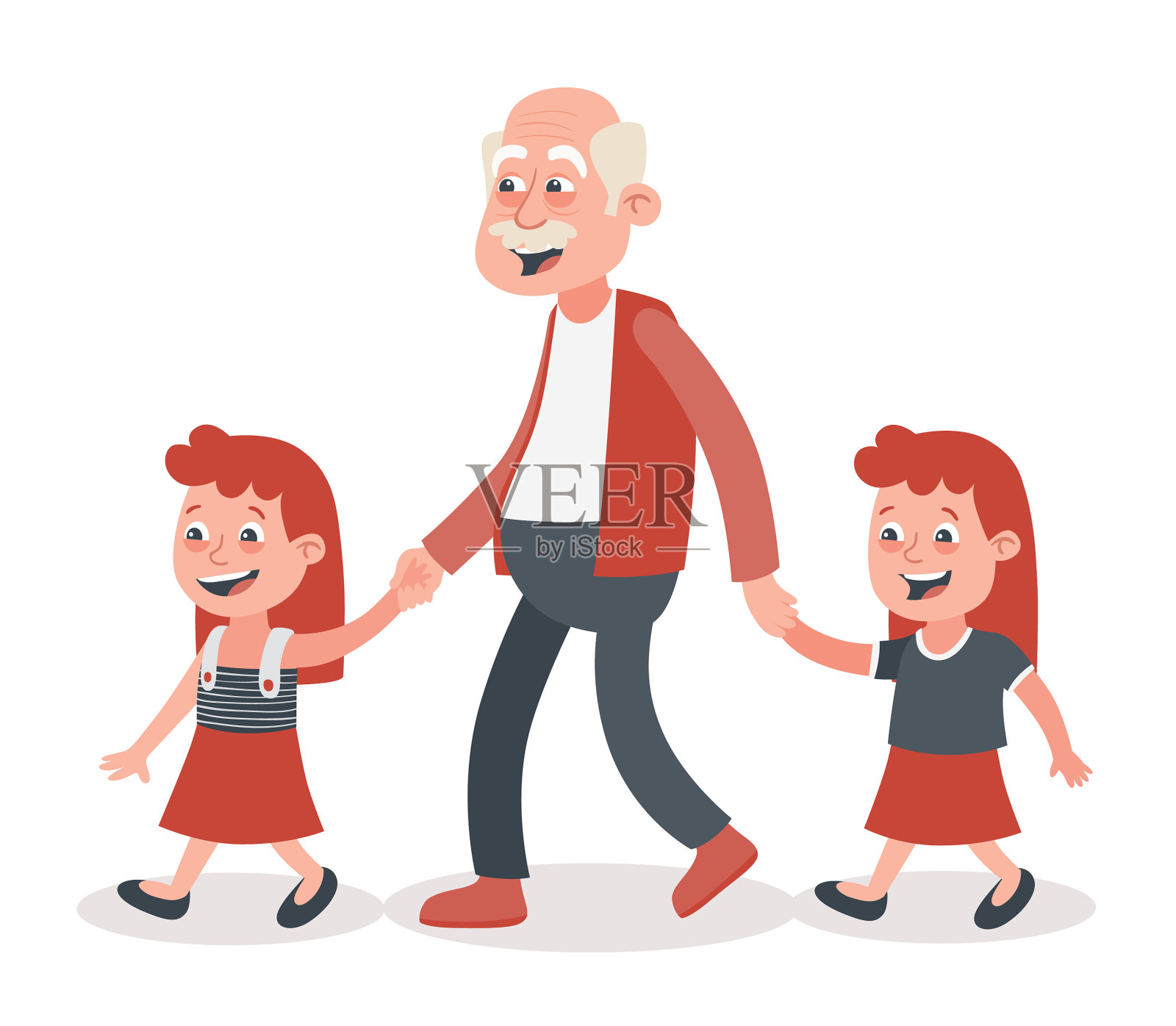 爷爷和孙女的双胞胎正在走路设计元素图片