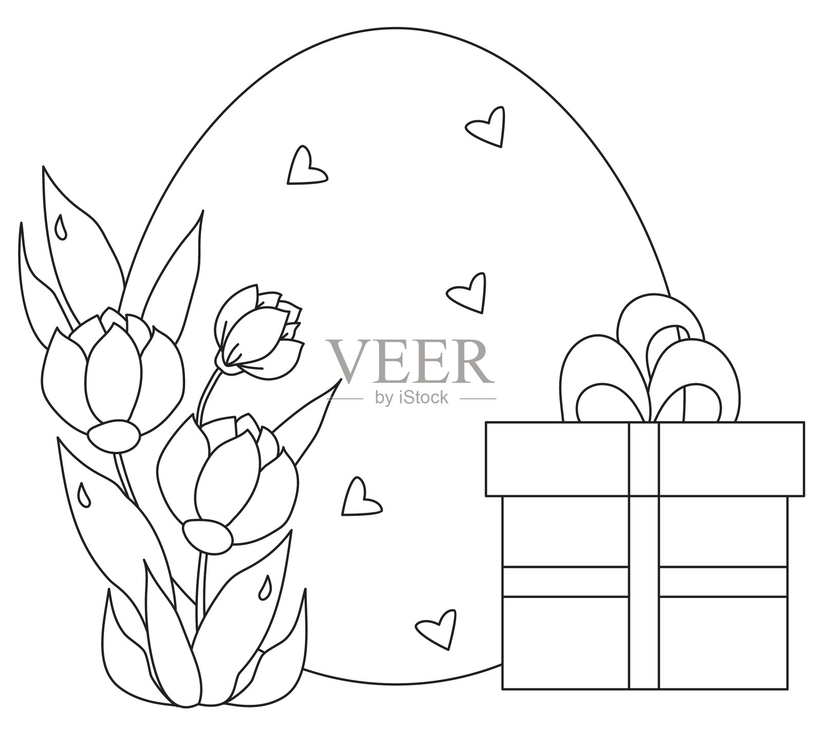 复活节卡片，大的复活节彩蛋和花束设计元素图片
