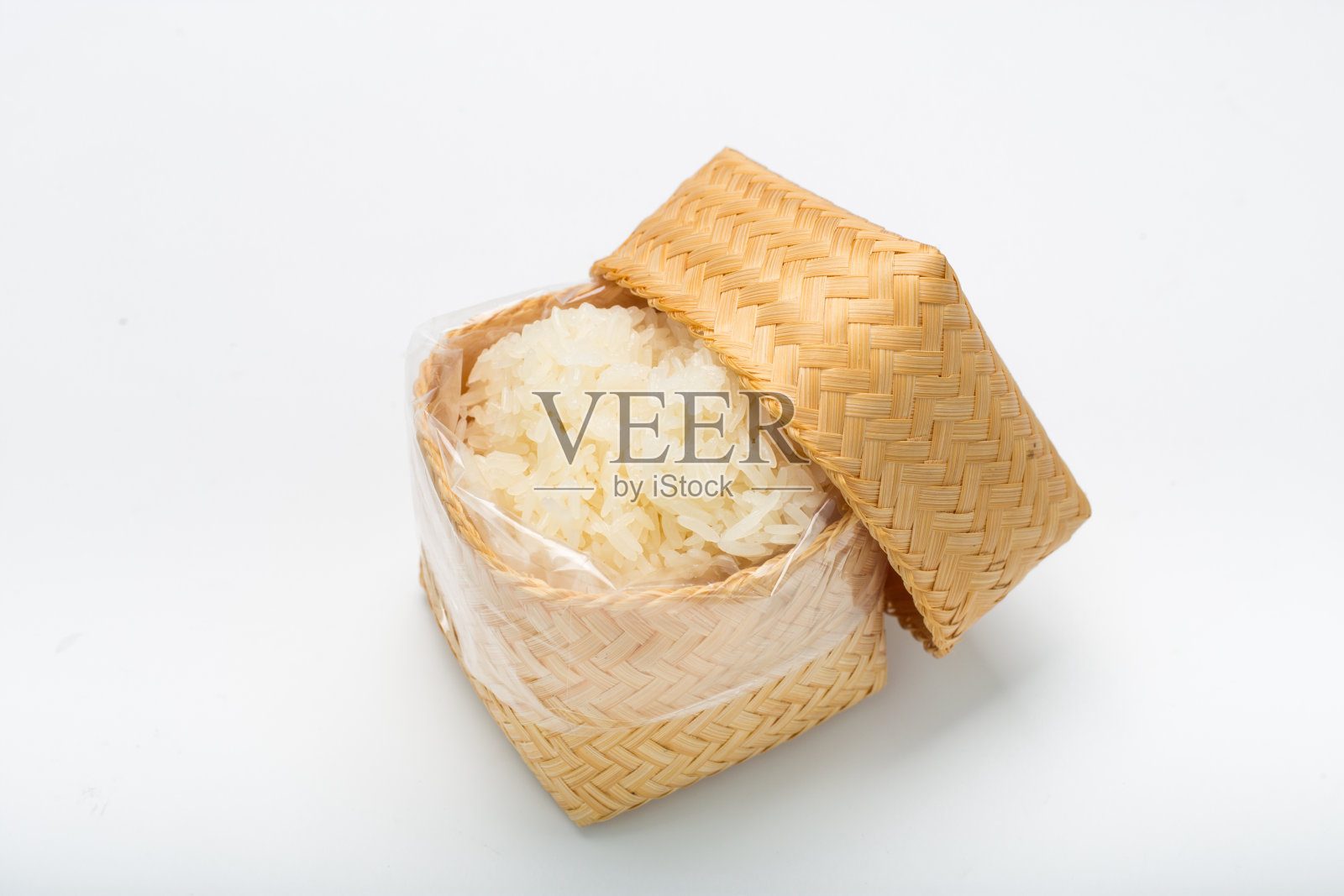 泰国糯米在竹木上白色的背景照片摄影图片