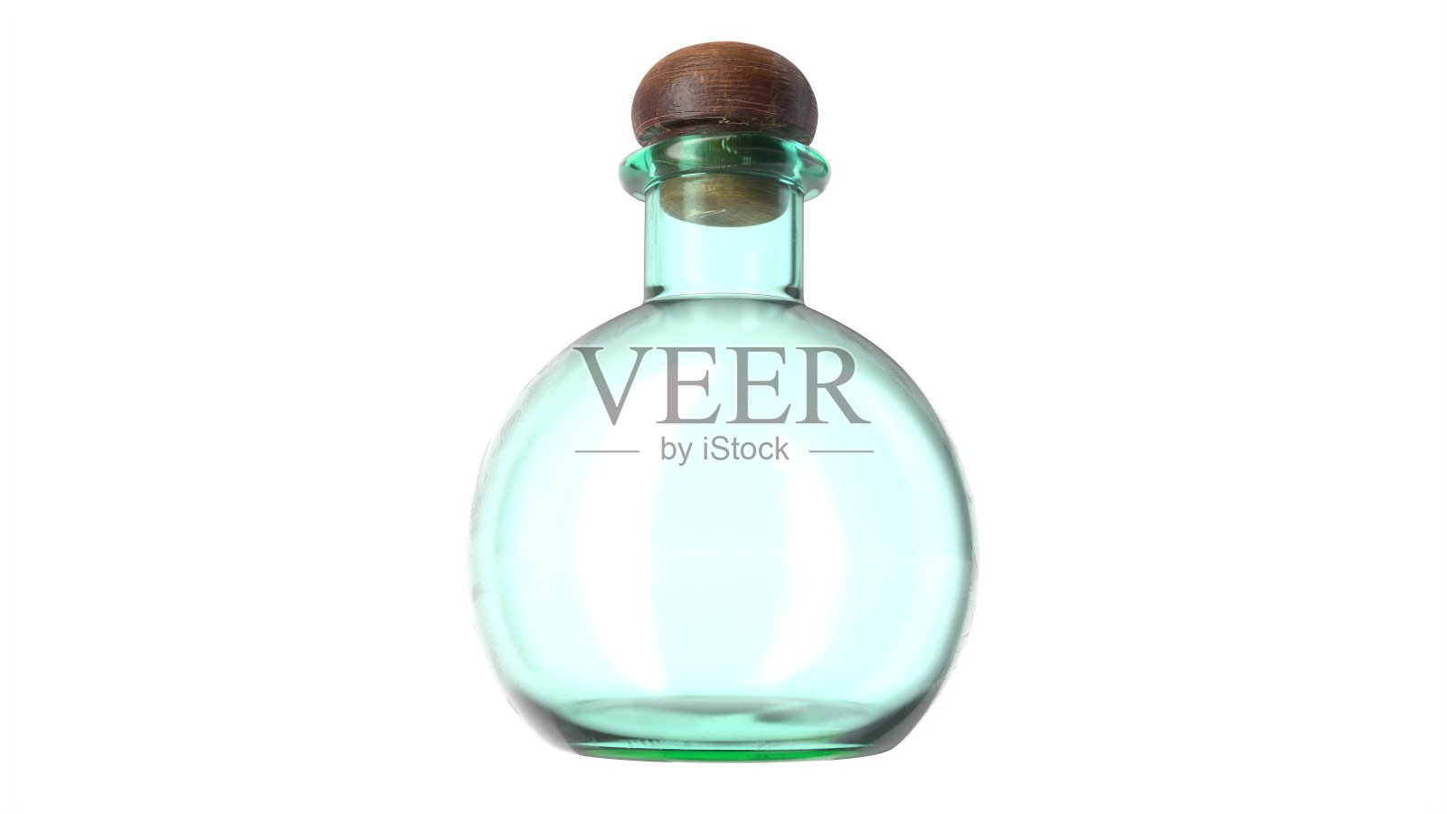 用软木塞封闭的空玻璃烧瓶的3D插图。照片摄影图片