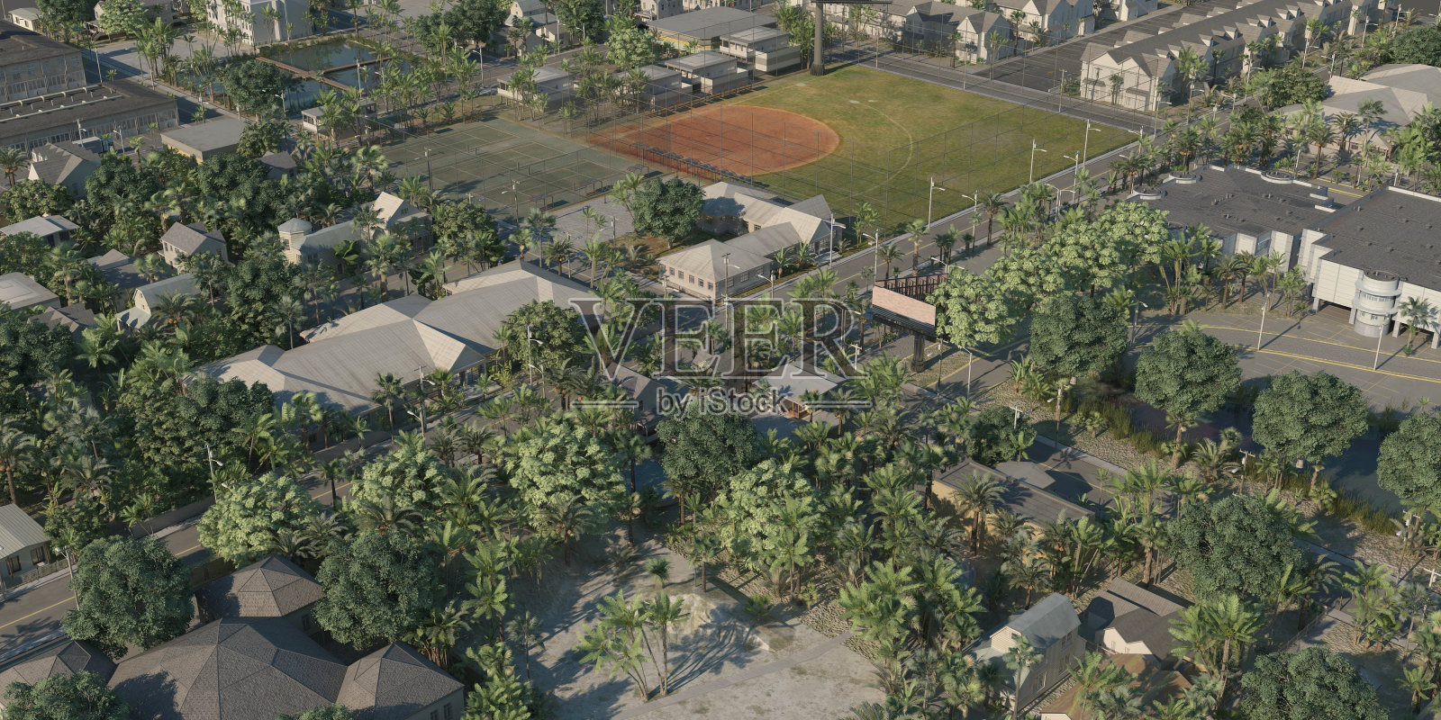 鸟瞰图的城市景观3d插图照片摄影图片