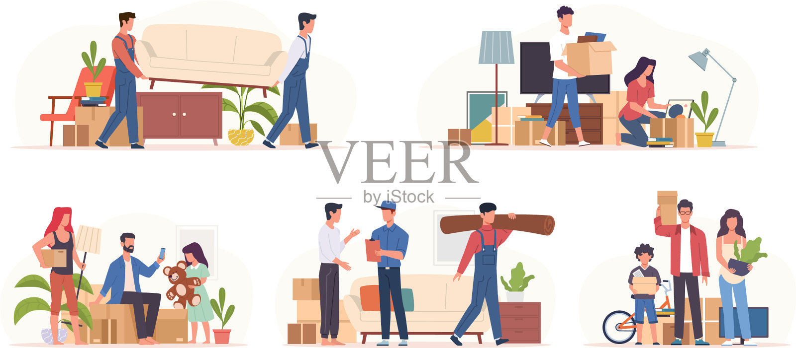 人们搬家，家庭准备插画图片素材