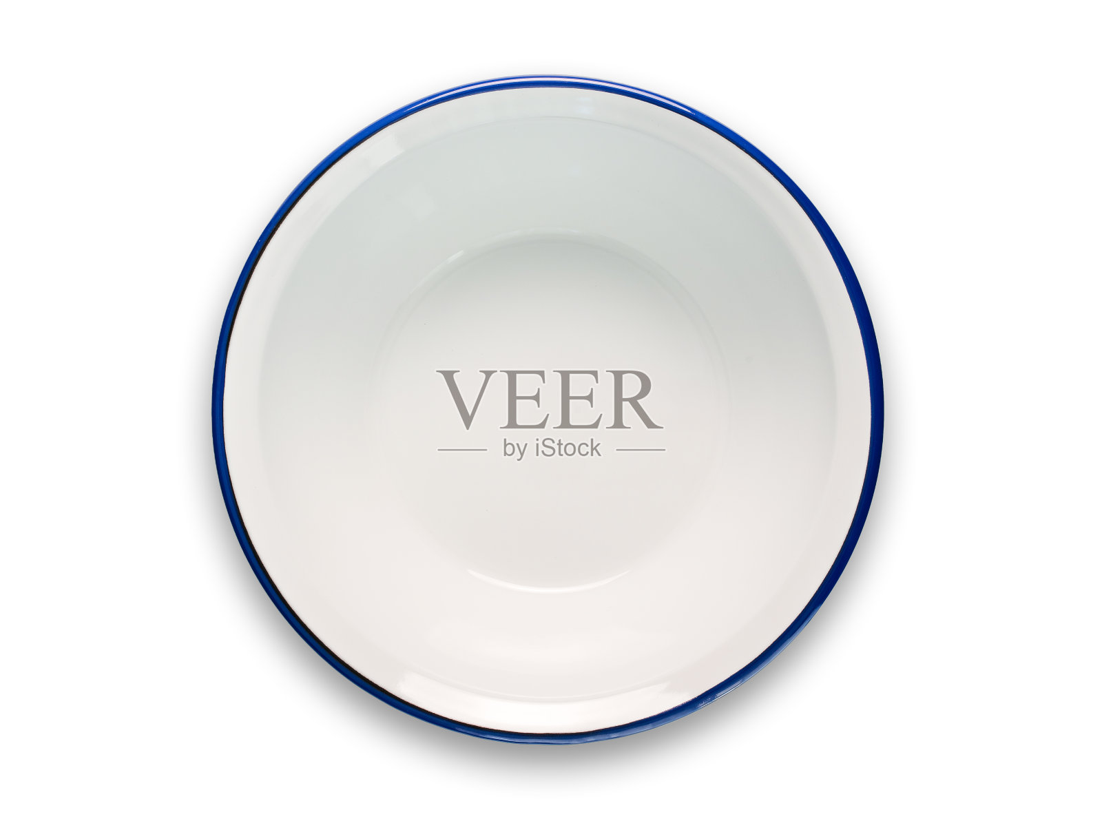 白色搪瓷碗，蓝色边缘孤立在白色上照片摄影图片