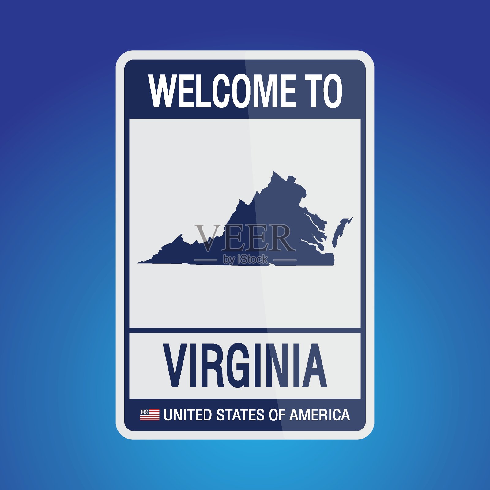 标志美利坚合众国的信息，弗吉尼亚和地图上的蓝色背景矢量艺术图像插图。插画图片素材