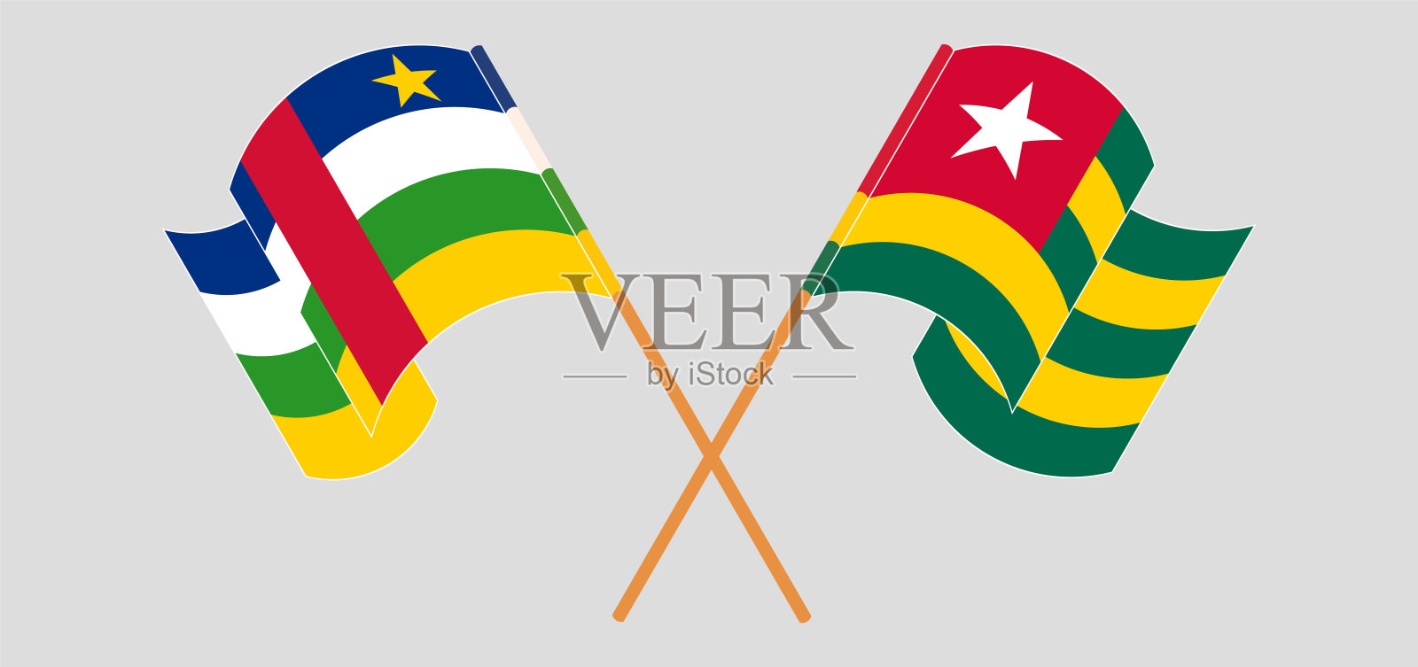 交叉飘扬的中非共和国和多哥国旗设计元素图片