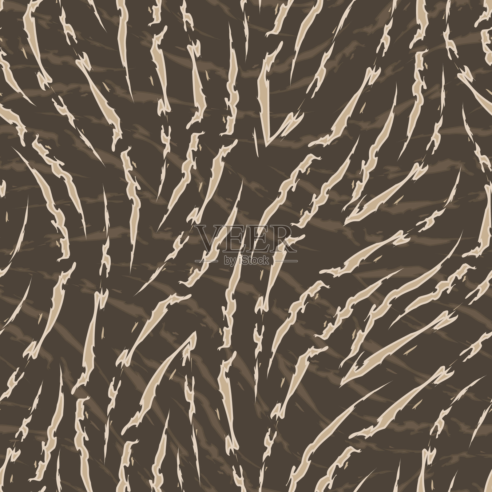 米色无缝矢量图案的角落和流动的线条与粗糙的边缘在棕色的背景斑马皮肤图案在柔和的颜色棕色斑马条纹grunge纹理。插画图片素材