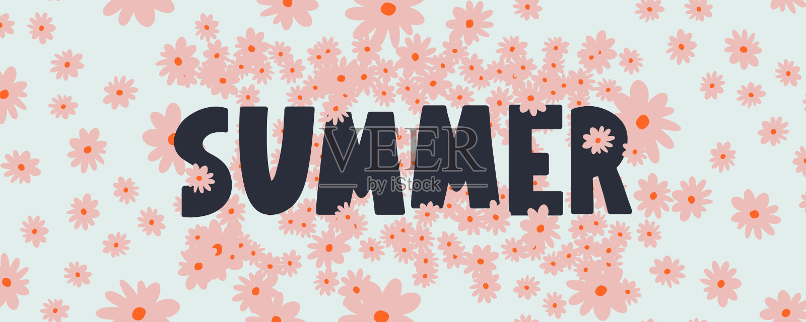 夏季销售旗帜与鲜花字母向量插画图片素材